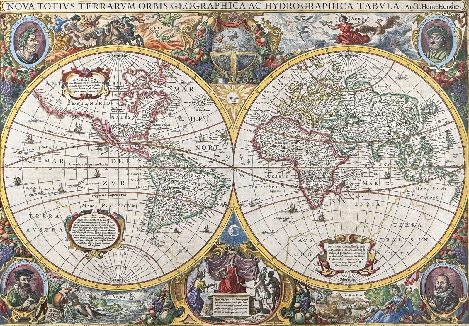 Jansson & Hondius, pub. 1656 - Map of the World (Nova Totius Terrarum Orbis Gerographica ac: This handsome, originally hand-colored map is from Jan Jansson's Novus Atlas, Das ist, Welt-beschreibung mit schonen newen auBfuhrlichen Taffeln inhaltende die Konigreiche und Lander des gantzen