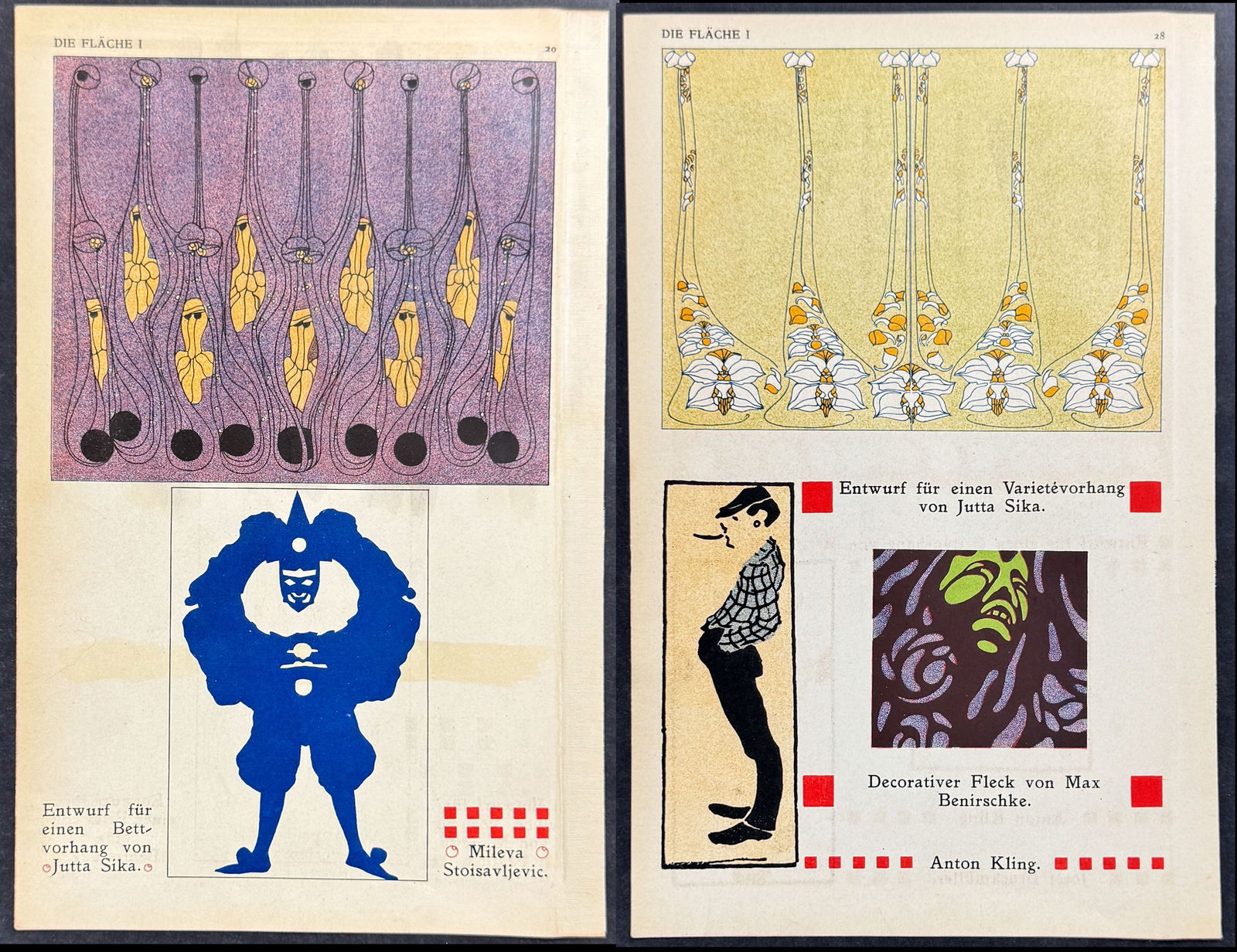 Die Flache - Pair of Art Pochoir Illustrations by Jutta Sika, Max Benirschke, Anton Kling, & Mileva (1 of 3)