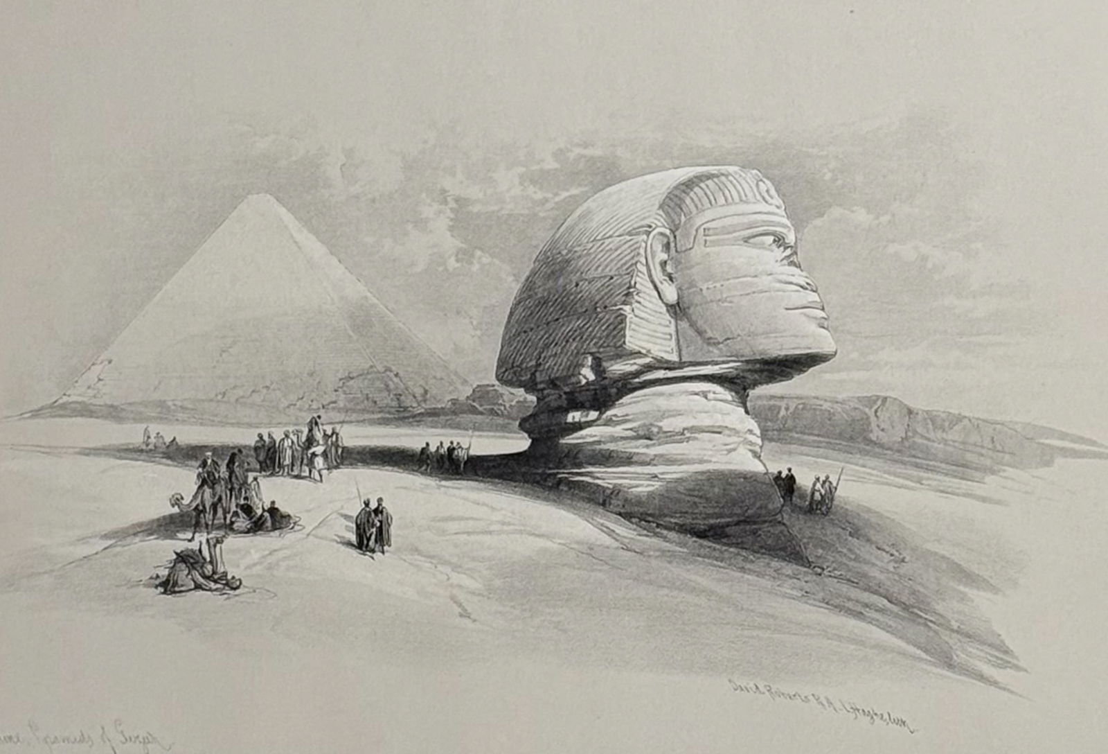 David Roberts - Side View of the Great Spinx: David Roberts' most famous work, Holy Land, Syria, Idumea, Arabia, Egypt, & Nubia, was published by E. G. Moon in London between 1846 and 1849. This work is known for its extremely detailed dutone lit
