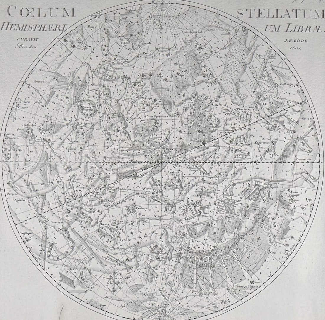 Bode, Elephant Folio - Constellation or Start Chart of the Autumn Equinox Sky (Coelum Stellatum: This remarkable elephant folio celestial engraving is from Johann Elert Bode's Uranographia sive astrorum descriptio. Sumtus commodante .. Fr. de Hahn. Atlas or Uranographia, or a Description of the S