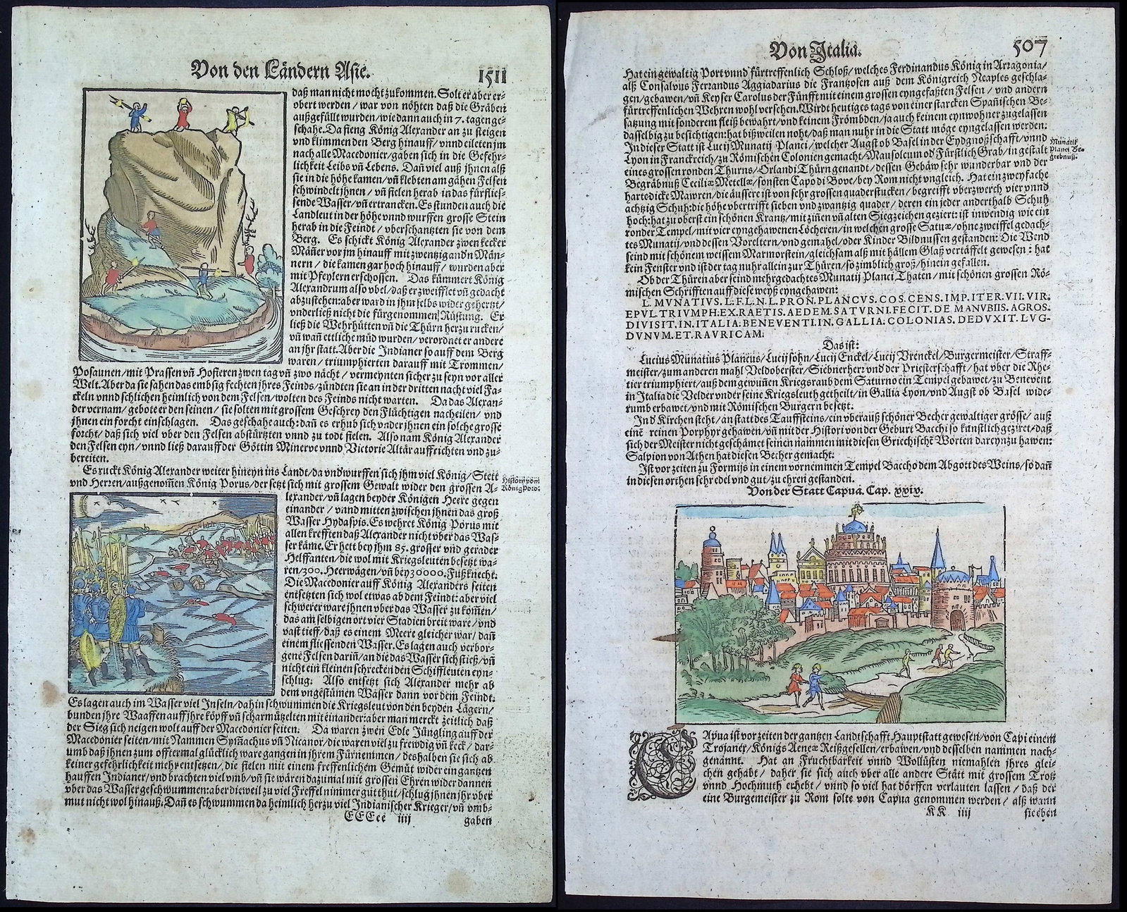 Munster - 10 Pages of Engravings with People, Towns, Customs, Natural History: This very old woodcut is from Sebastian Munster's Cosmographey: das ist Beschreibung aller L?nder [...] It was published in Basel between 1544 and 1628 (no title dating available). The work was a mass