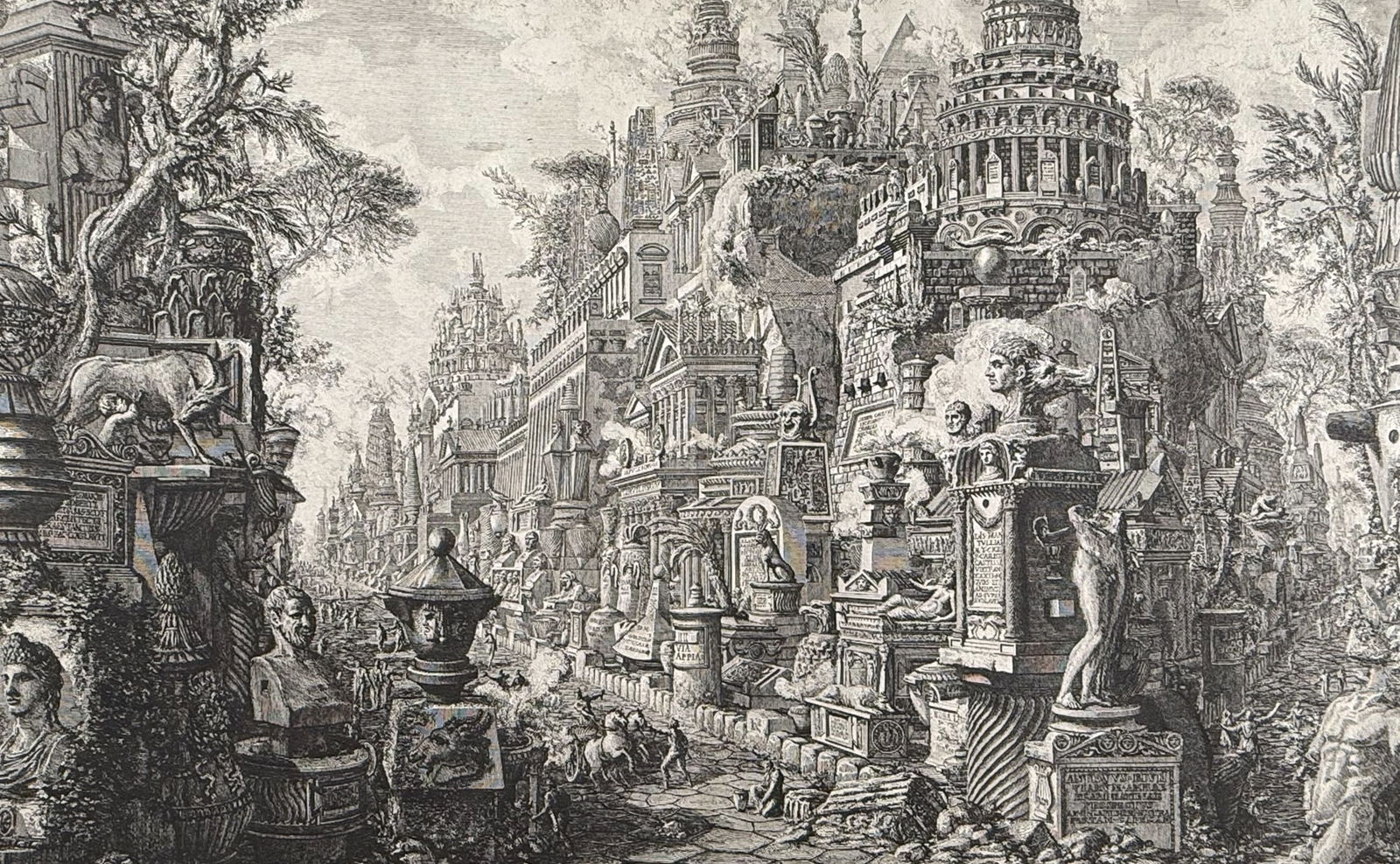 Piranesi, Folio - Roman Architecture & Antquities: This outstanding folio etching is from Giovanni Battista Piranesi's Le Antichita Romane. The work was published in Rome by Stamperia Salomoni circa 1780. The work depicted archaeological sites, sepulc