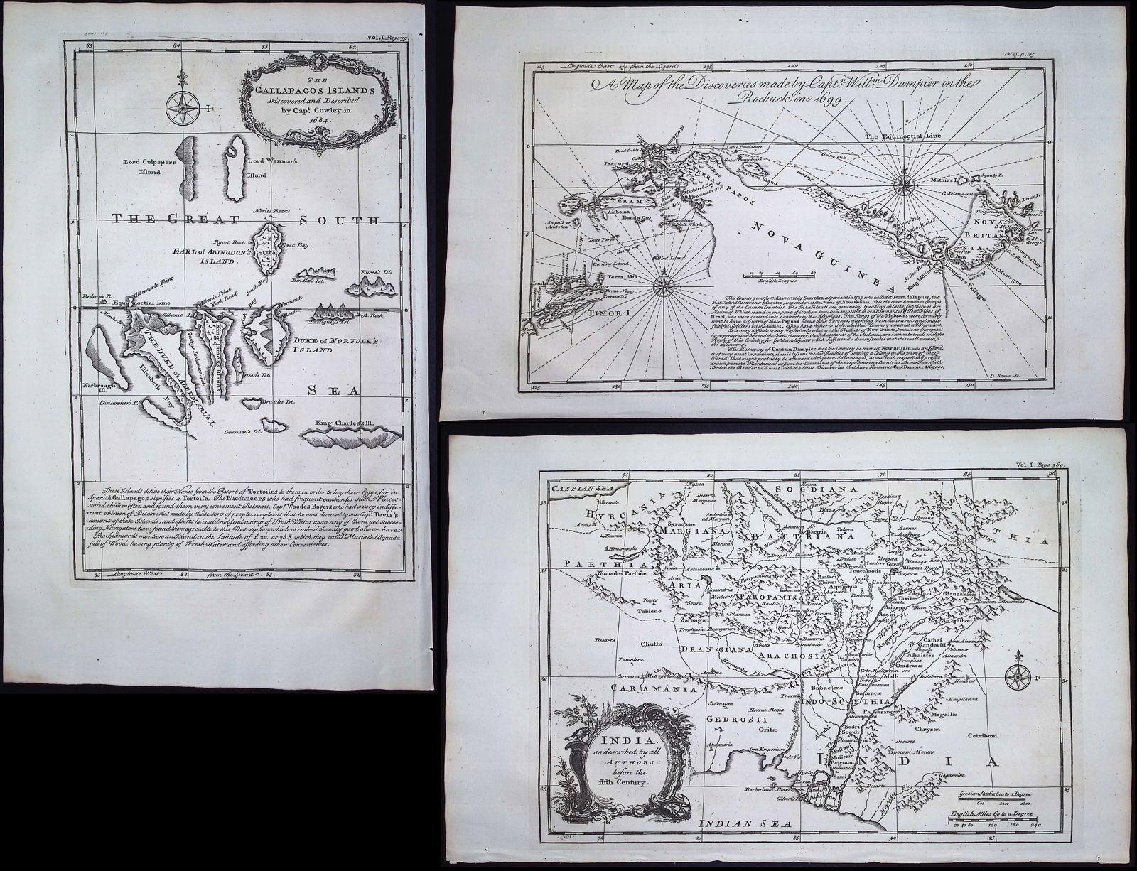 Harris - 4 Maps of Gallapagos Islands, Dampier's Voyage, India (1 of 5)