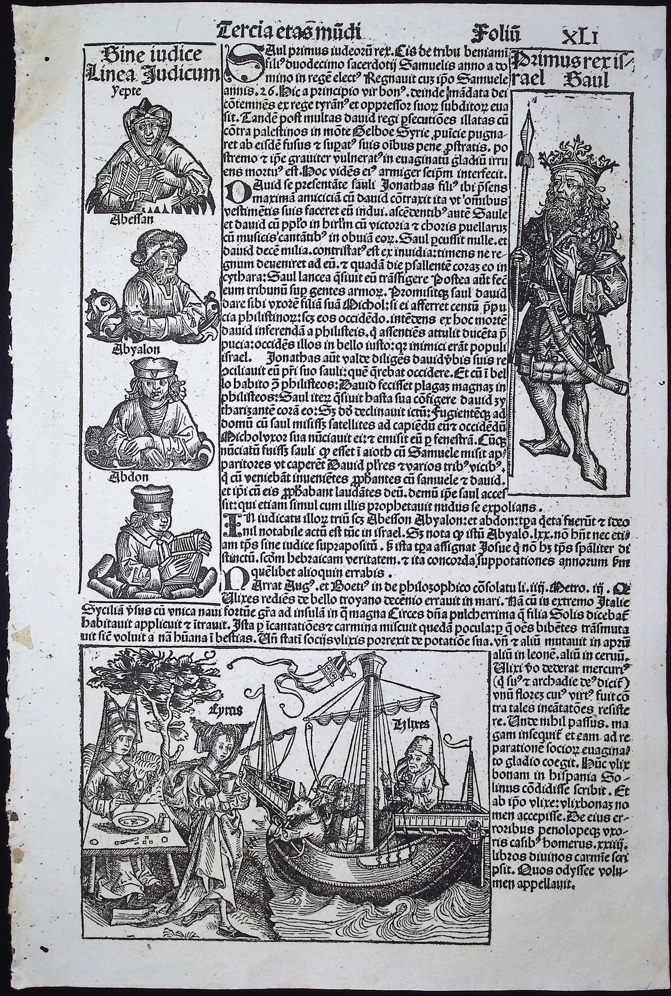 Schedel, pub. 1493 - The Sorceress & Ulysses, Historic People / Verso: Historic People: This important and historic engraving is from Hartmann Schedel Liber Chronicarum, more commonly known as the Nuremberg Chronicle. This is the first edition / printing of the work. It is the Latin edit