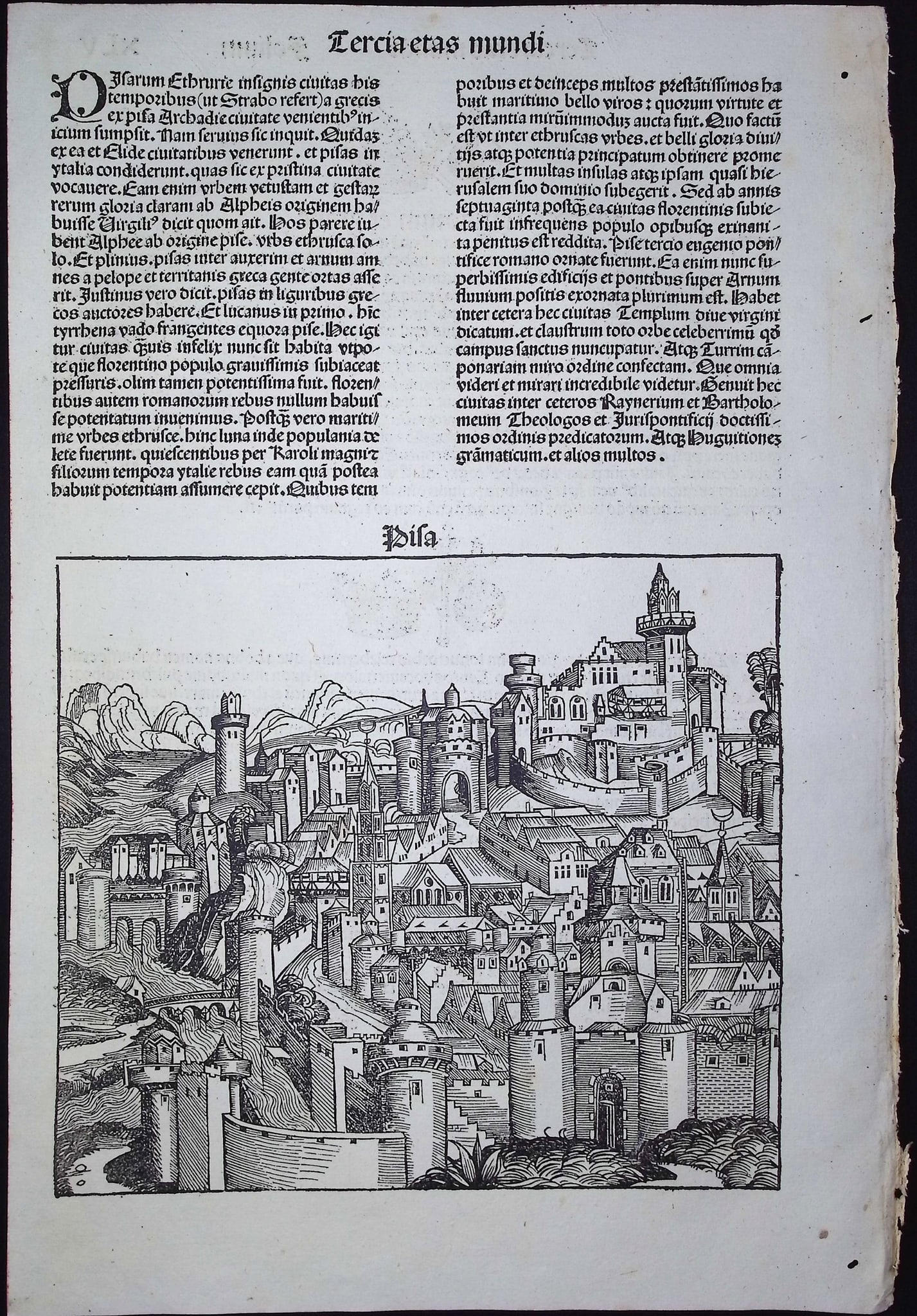 Schedel, pub. 1493 - View of Pisa, Italy / Verso: Crowns & Scepters (1 of 2)
