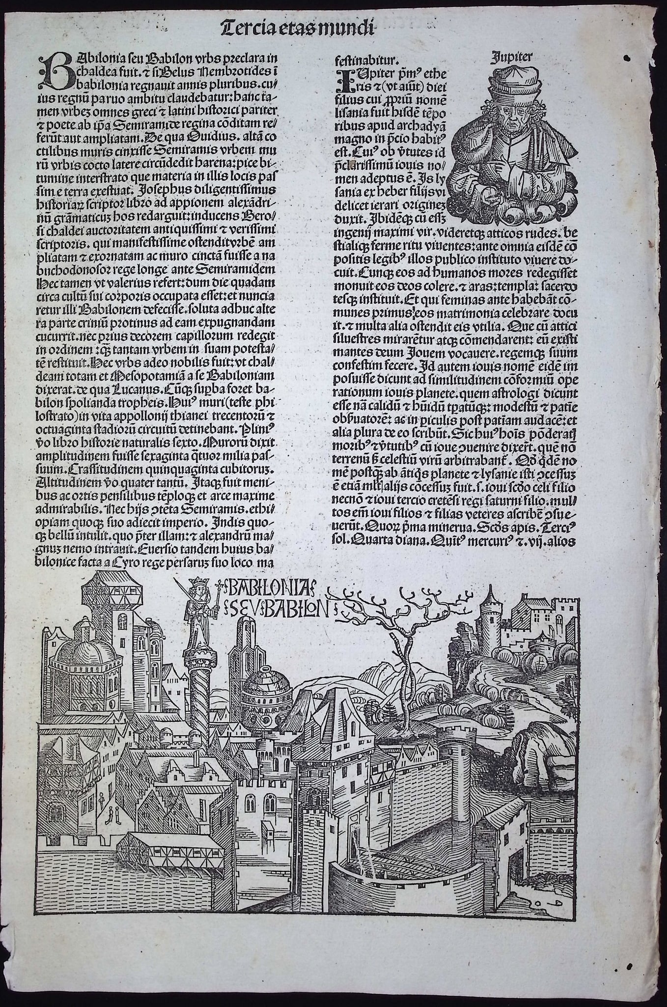 Schedel, pub. 1493 - View of Babylon, Mesopotamia / Verso: Crowns & Scepters (1 of 2)