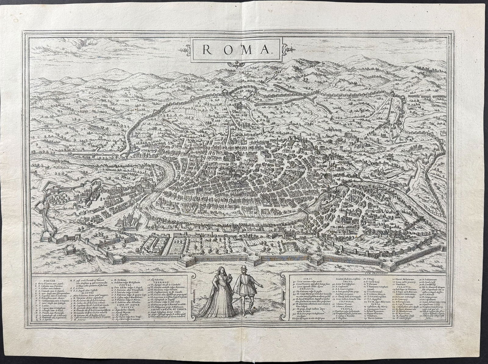 Braun & Hogenberg, pub. 1575 - View of Rome, Italy: This extraordinary engraving is from Georg Braun & Frans Hogenberg's Civitates Orbis Terrarum or Atlas of the Cities of the World. The work was published in Augsberg in 1575. It is considered the