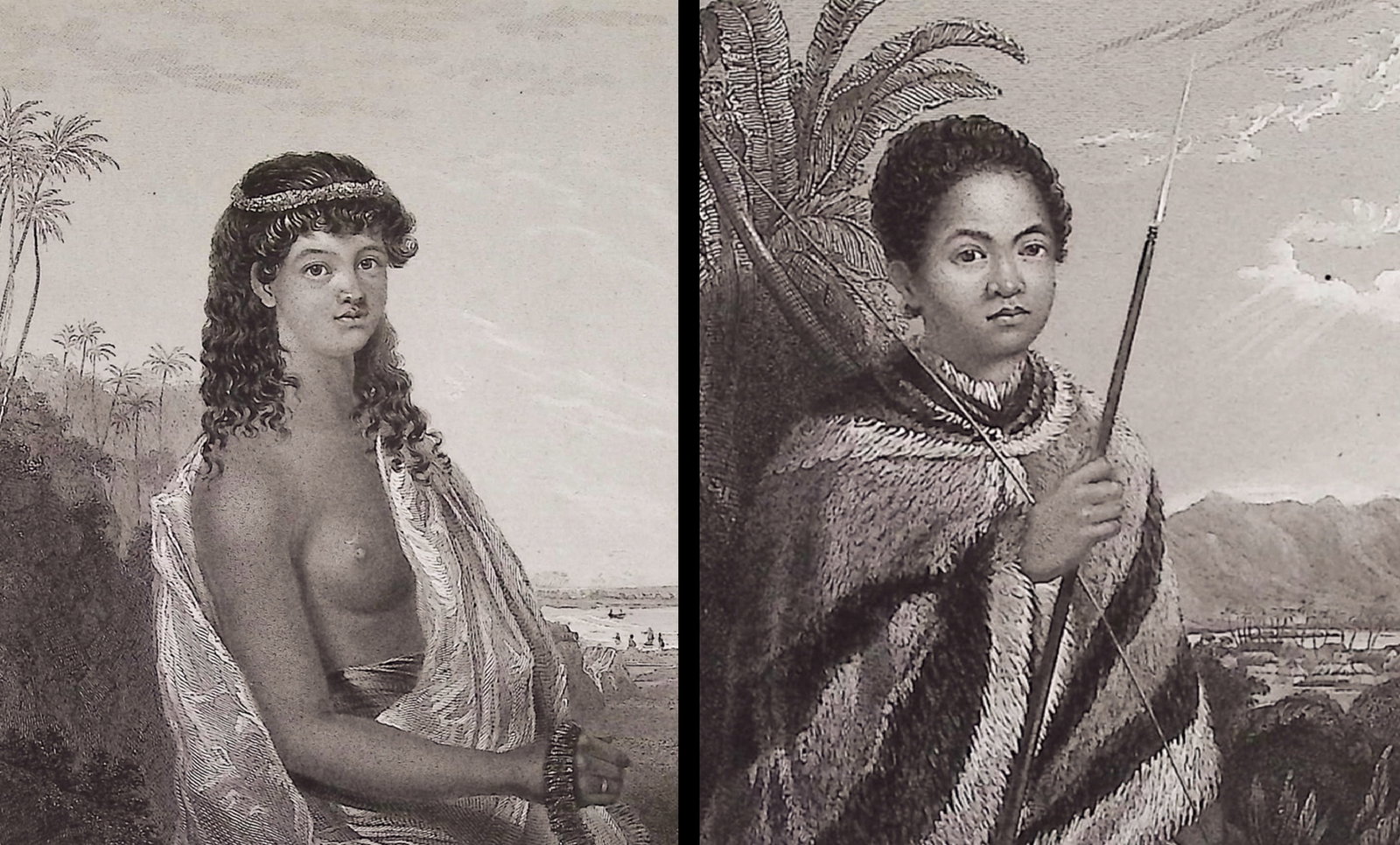 Byron, Hawaii - Pair of Native People to the Sandwich Islands: Included in this lot: Native Girl of the Sandwich Islands Kiaukiauli, King of the Sandwich Islands Description of the work: This first edition engraving is from George Anson Byron's Voyage of H.M.S. B