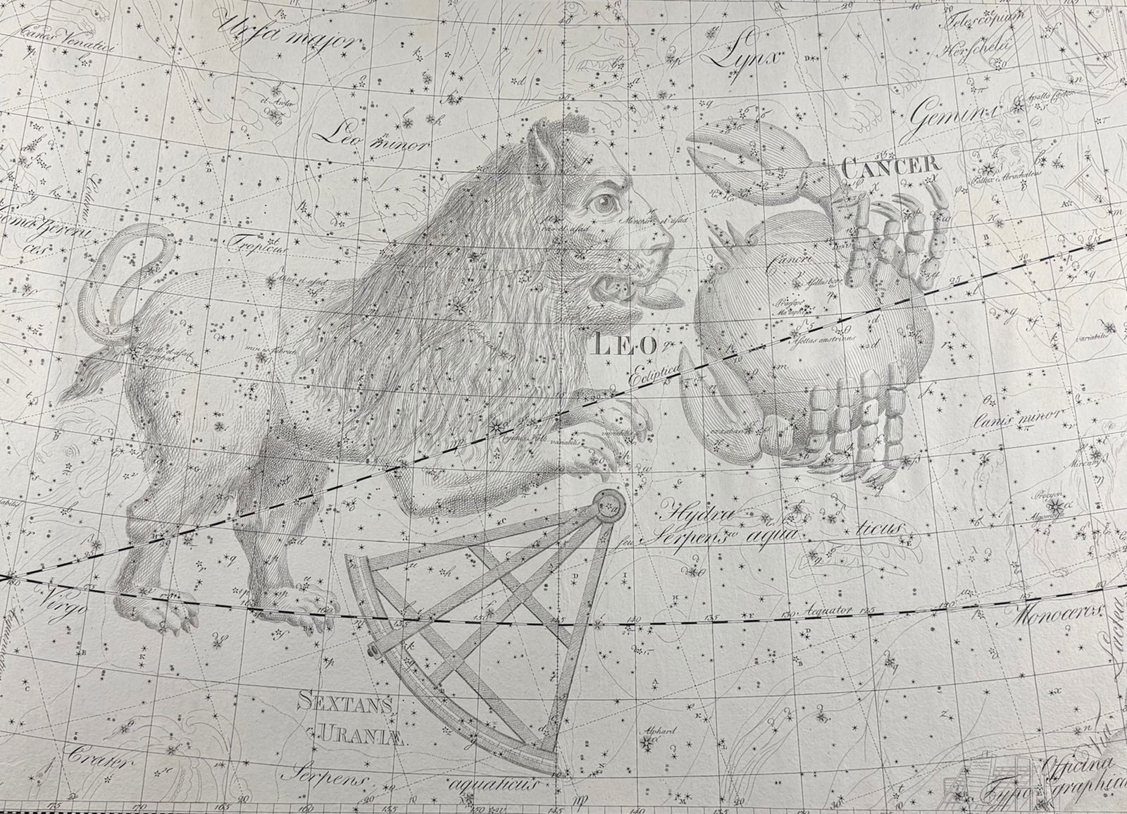 Bode, Elephant Folio - Constellation or Star Chart of Leo (Lion) & Cancer (Crab) (1 of 2)