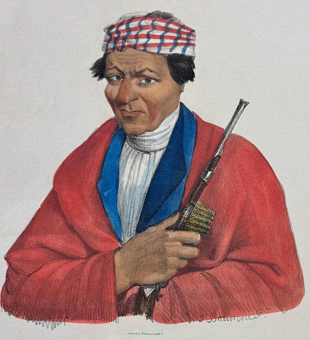 Lewis - Com-No-Sa-Qua, A Pottawatomie Chief: This originally hand-colored lithograph is from one of the rarest Indian works, James Otto Lewis?s The Aboriginal Portfolio. It was the first collection of portraits of North American Indians precedin