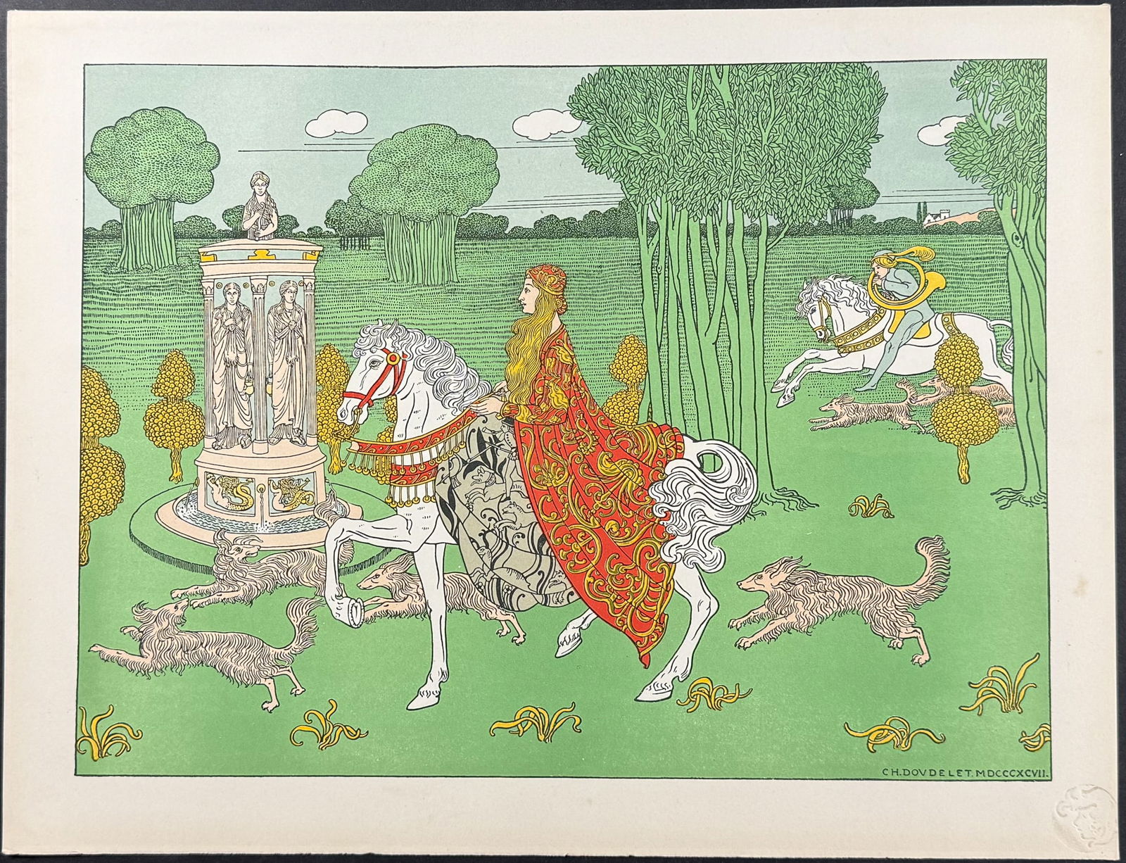 L'Estampe Moderne by Doudelet - La Chatelaine: This beautifully illustrated, lithographed poster is from L?Estampe Moderne. The work was published by one of the best printers of the day, Champenois. The lithographs were printed under the