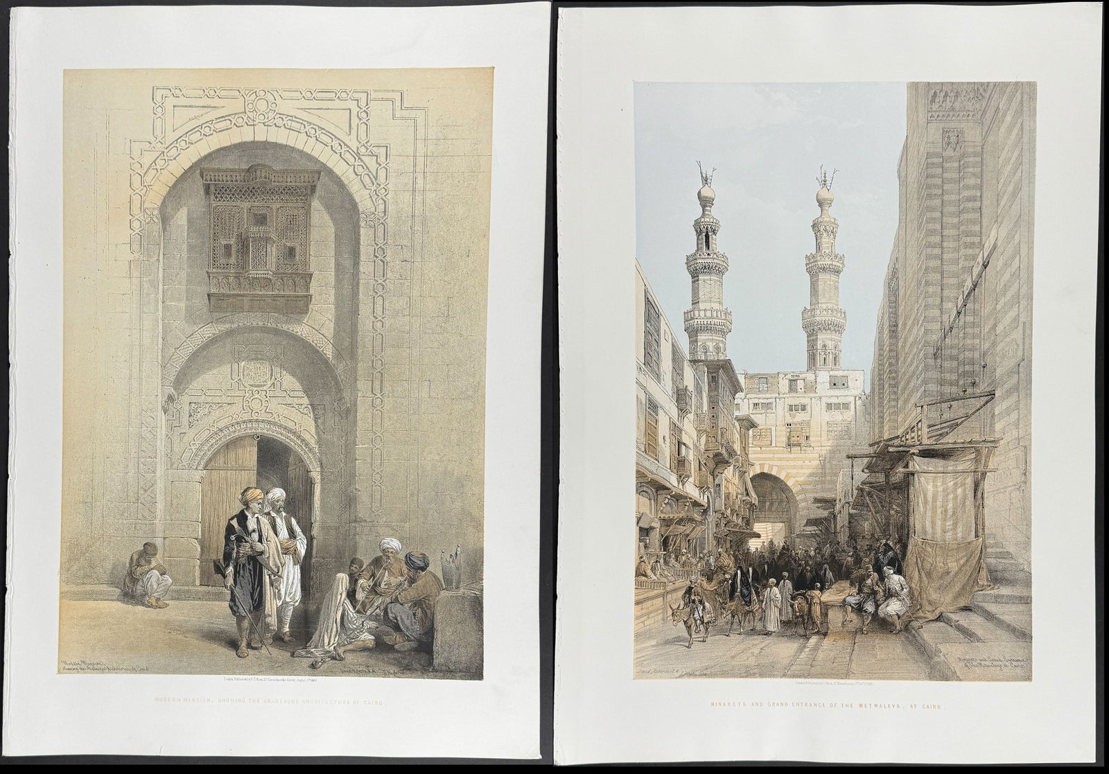 David Roberts - 4 Lithographs of Cairo: Included in this lot: Modern Mansion, Showing the Arabesque Architecture of Cairo Mosque el Mooristan, Cairo Grand Entrance to the Mosque of the Sultan Hassan Minarets and Grand Entrance of the Metwal