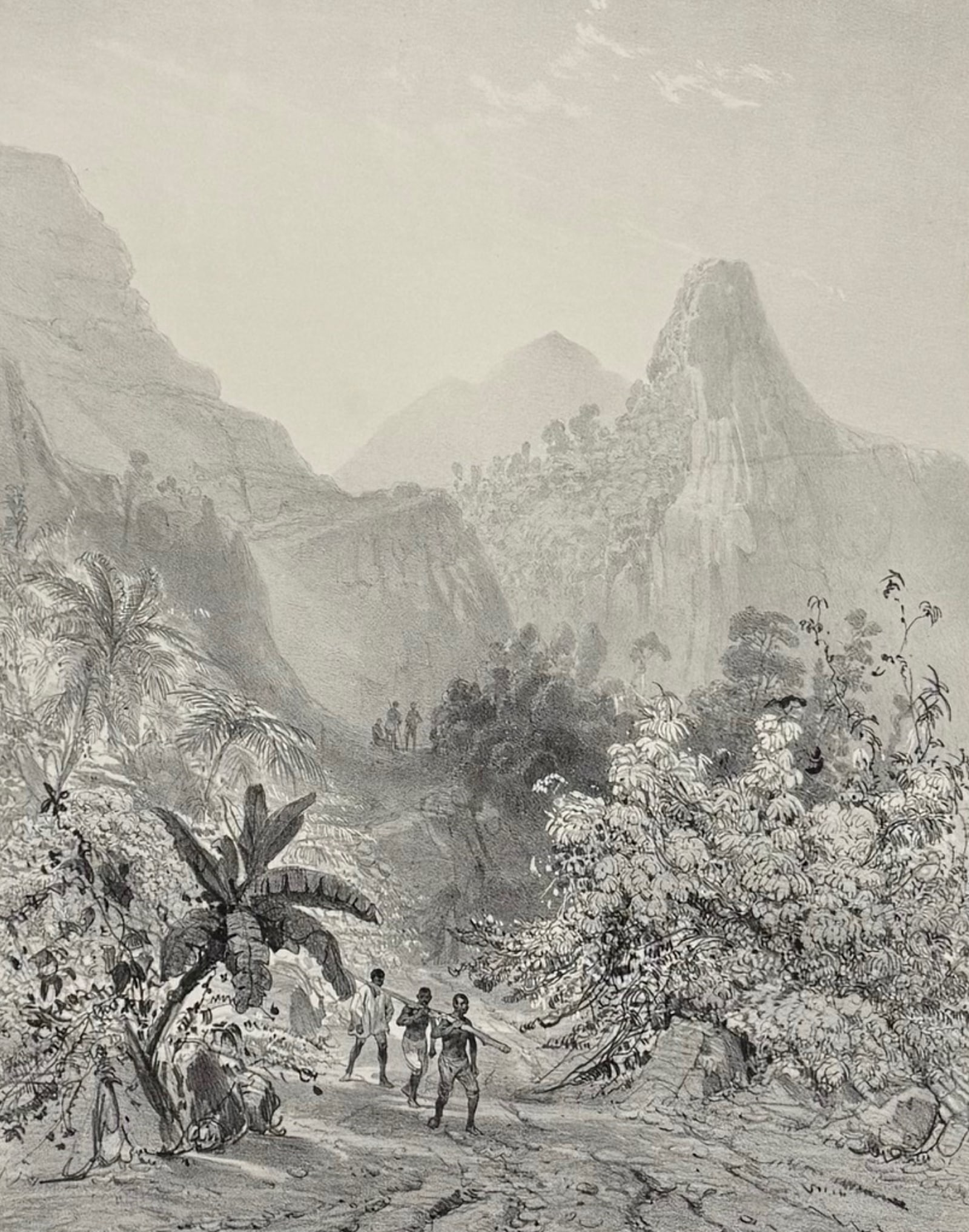 Laplace, Hawaii - Nu?uanu Pali, Honolulu (Vallee du Pari pres Honolulu [Iles Sandwich]). 46: This historic engraving is from Cyrille Pierre Theodore Laplace's Voyage Autour du Monde Ex?cut?, pendant les annees 1830, 1831 et 1832, sur la corvette la favorite... or Voyage around the world by th