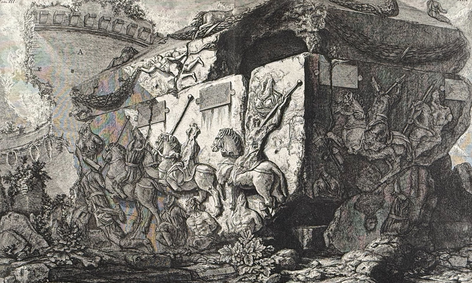 Piranesi - Sepolero di S. Elena. 19: This outstanding folio etching is from Giovanni Battista Piranesi's Le Antichita Romane. The work was published in Rome by Stamperia Salomoni circa 1780. The work depicted archaeological sites, sepulc