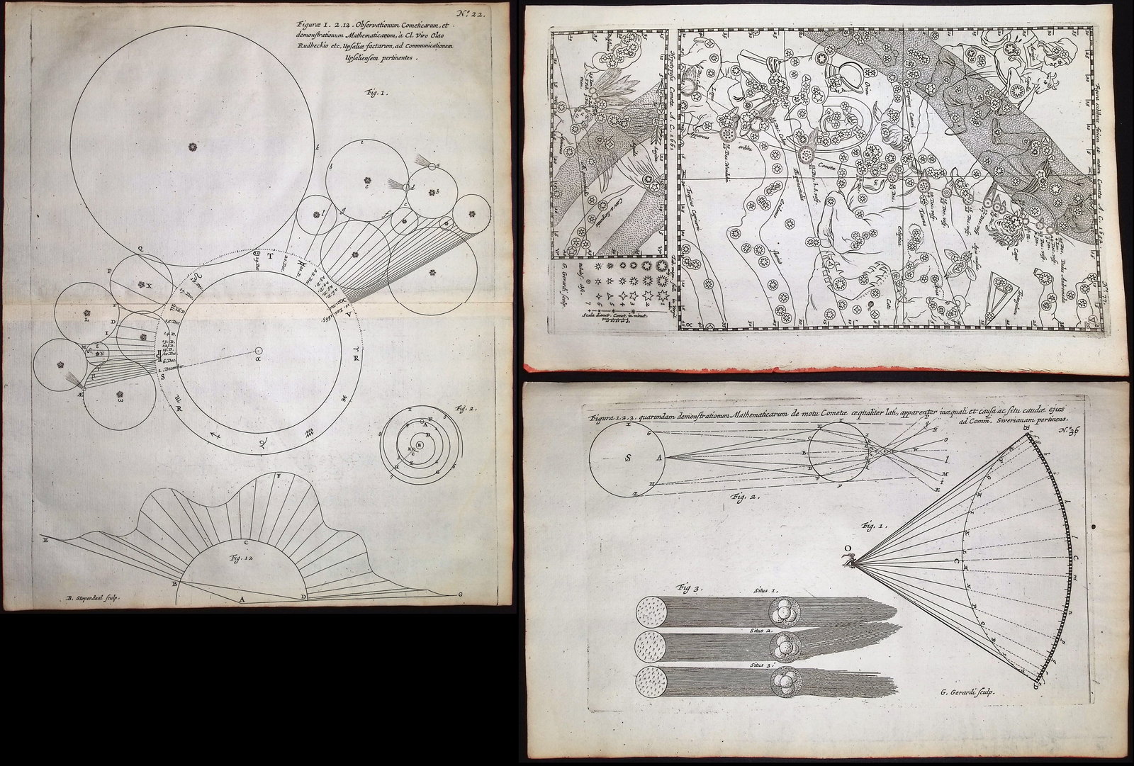 Lubieniecki - 6 Constellation or Astronomy Charts or Diagrams: This fascinating celestial engraving is from Stanislaw Lubieniecki's Theatrum cometicum, duabus partibus constans. The work was published in Leiden by Pieter van der Meersche in 1681. The work include