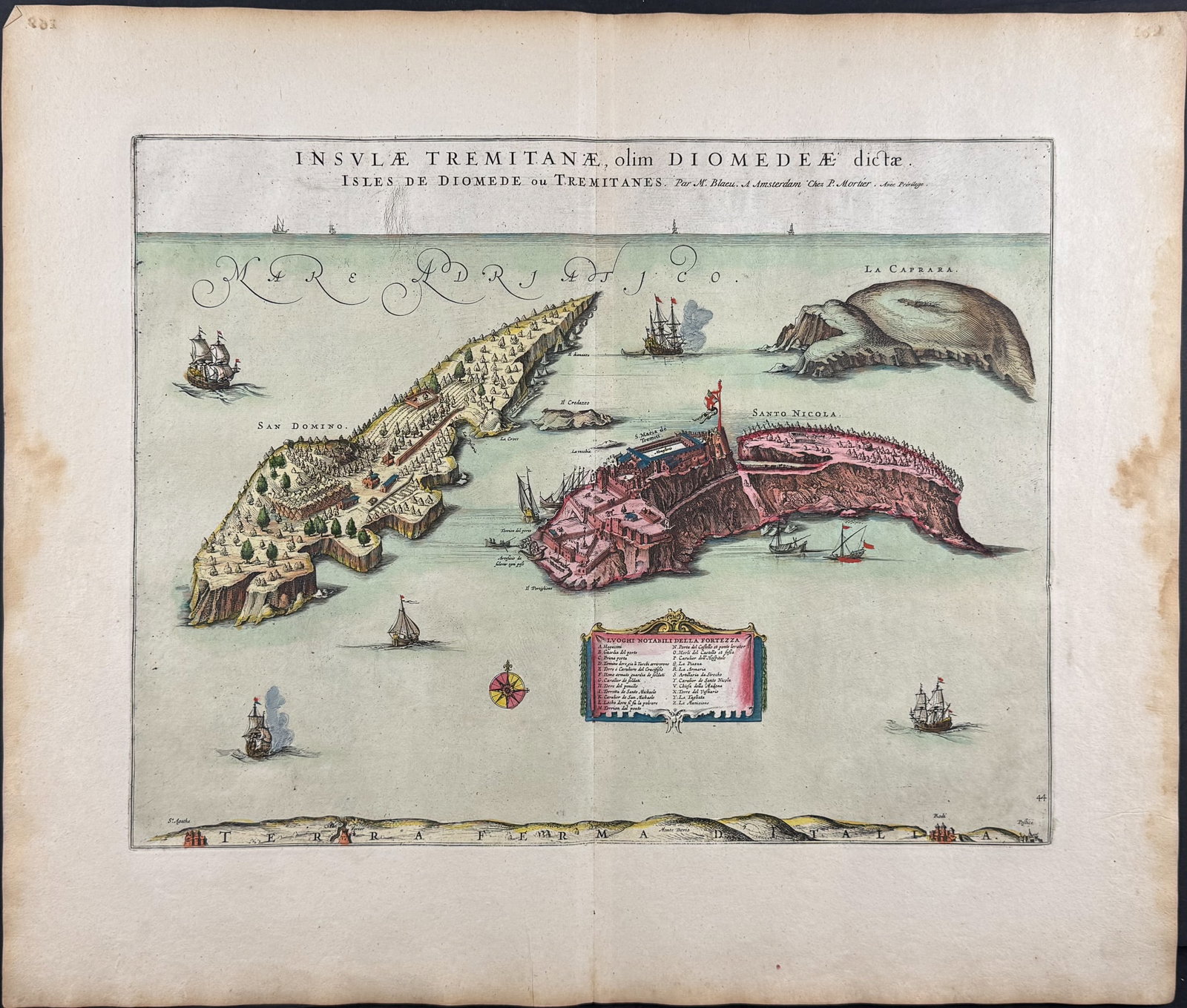 Blaeu, pub. 1642 - View of Tremiti Islands (Diomedean Islands): This remarkable, originally hand-colored engraving is from Willem Janszoon and Joan Blaeu's Toonel des Aerdrycks ofte Nieuwe atlas, dat is Beschryving van alle Landen... the Dutch edition of Theatrum