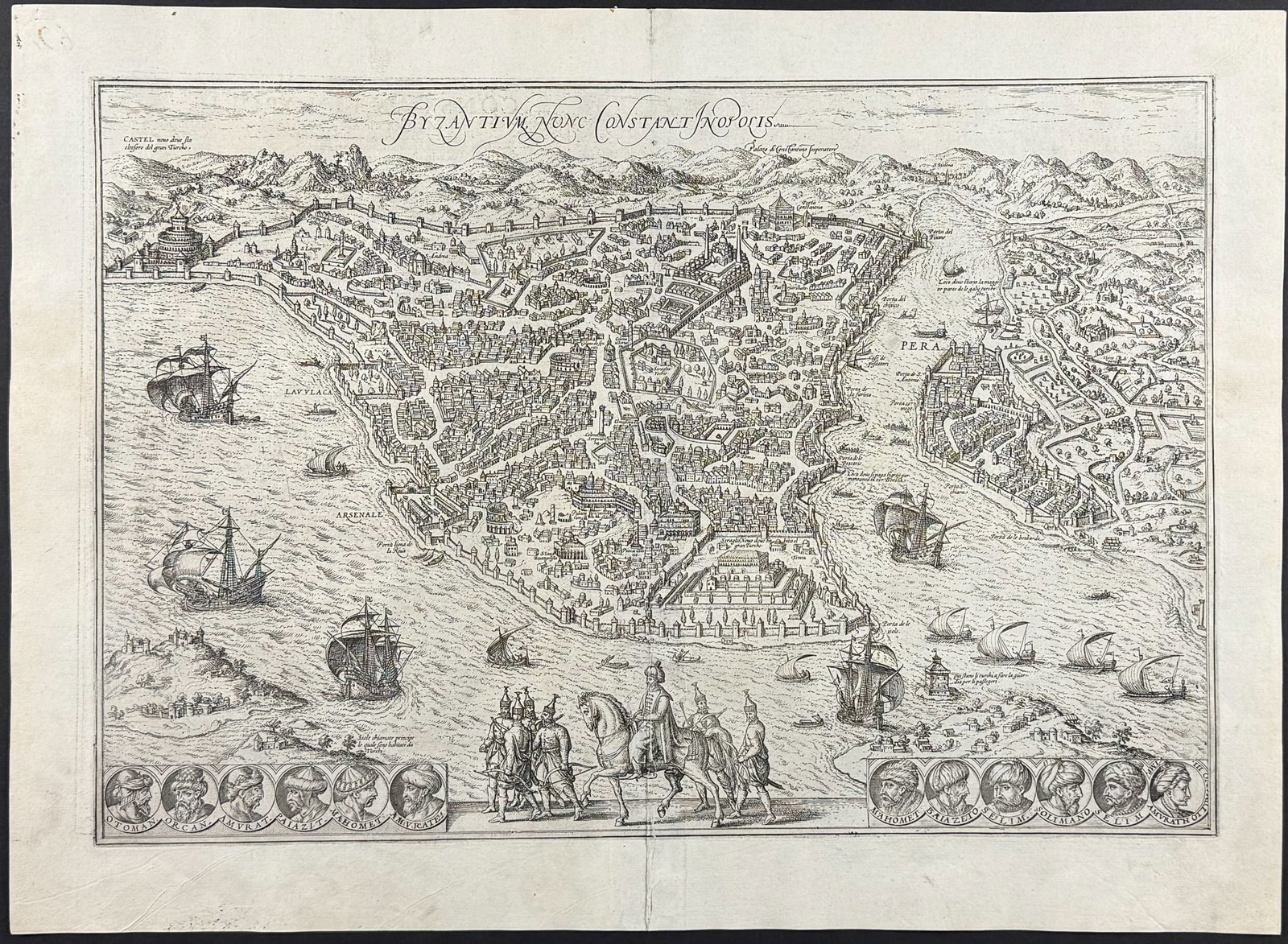 Braun & Hogenberg, pub. 1575 - View of Constantinople or Istanbul, Turkey: This extraordinary engraving is from Georg Braun & Frans Hogenberg's Civitates Orbis Terrarum or Atlas of the Cities of the World. The work was published in Augsberg in 1575. It is considered the grea