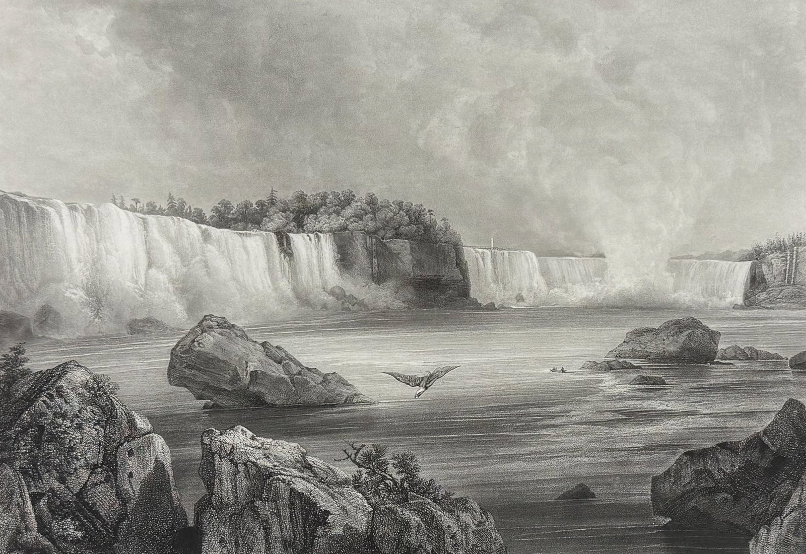 Karl Bodmer - Niagara Falls: This rare aquatint engraving is from Karl Bodmer's Travels in the Interior of North America or Voyage Dans l?Int?rieur De l?Am?rique Du Nord Execut? Pendant les Ann?es 1832, 1833 et 1834. The work