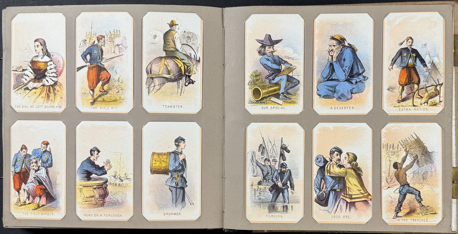 Prang's American Card Album with Winslow Homer's "Life in Camp" - Album with 300 Card: This is an important and rare Americana collection with 300 cards is Louis Prang's American Card Album. The cards were published by L. Prang & Co in 1864 in Boston. The volume is bound in contemporary