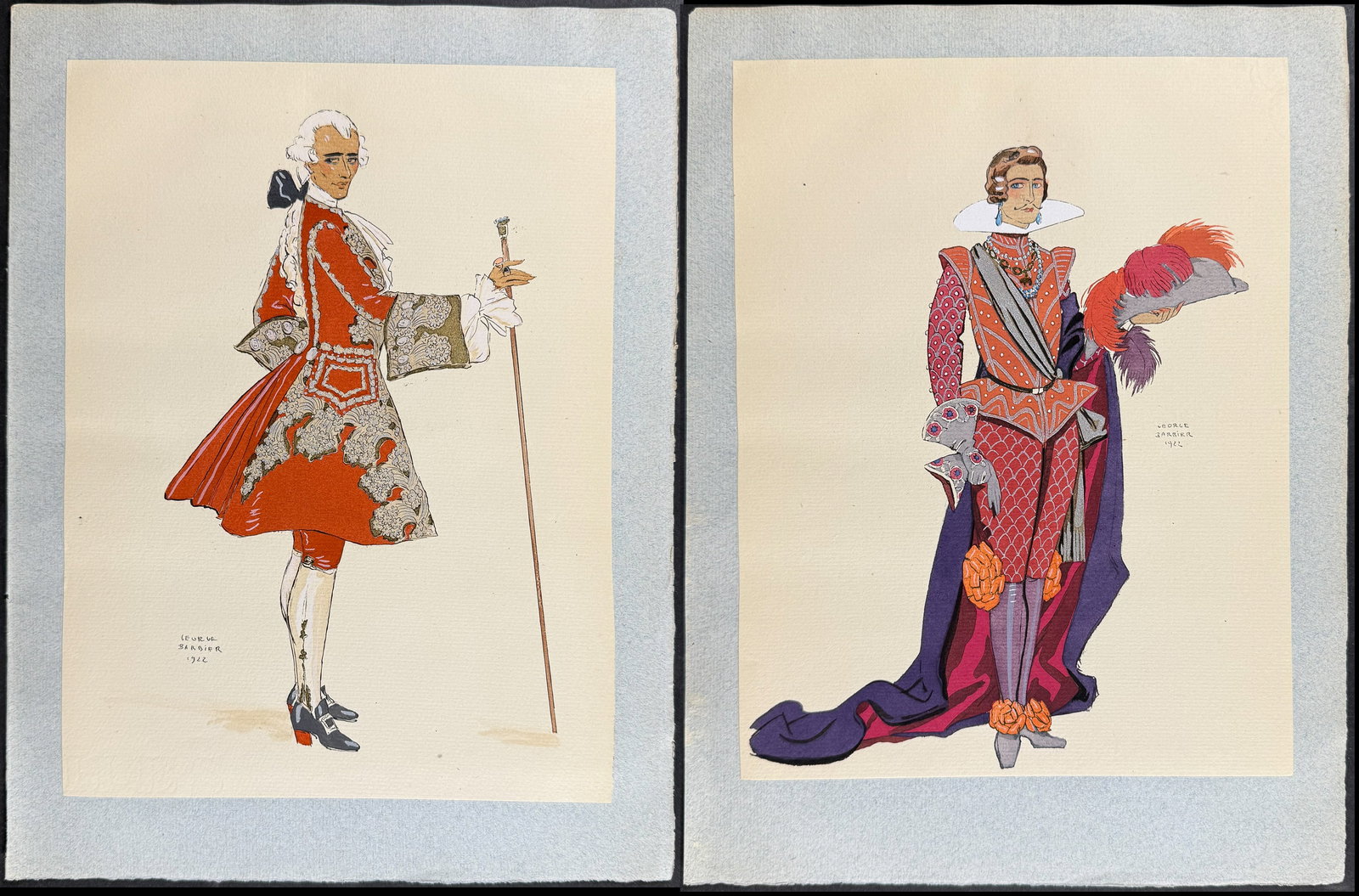 Barbier - Pair of Theater Costume Lithographs (Svoboda & Un Guerrier): Included in this lot: Casanova de Lorenzo Azertis La Derniere Nuit de Don Juan de Edmond Rostand Description of the work: This beautiful illustration is from George Barbier's Vingt-Cinq Costumes