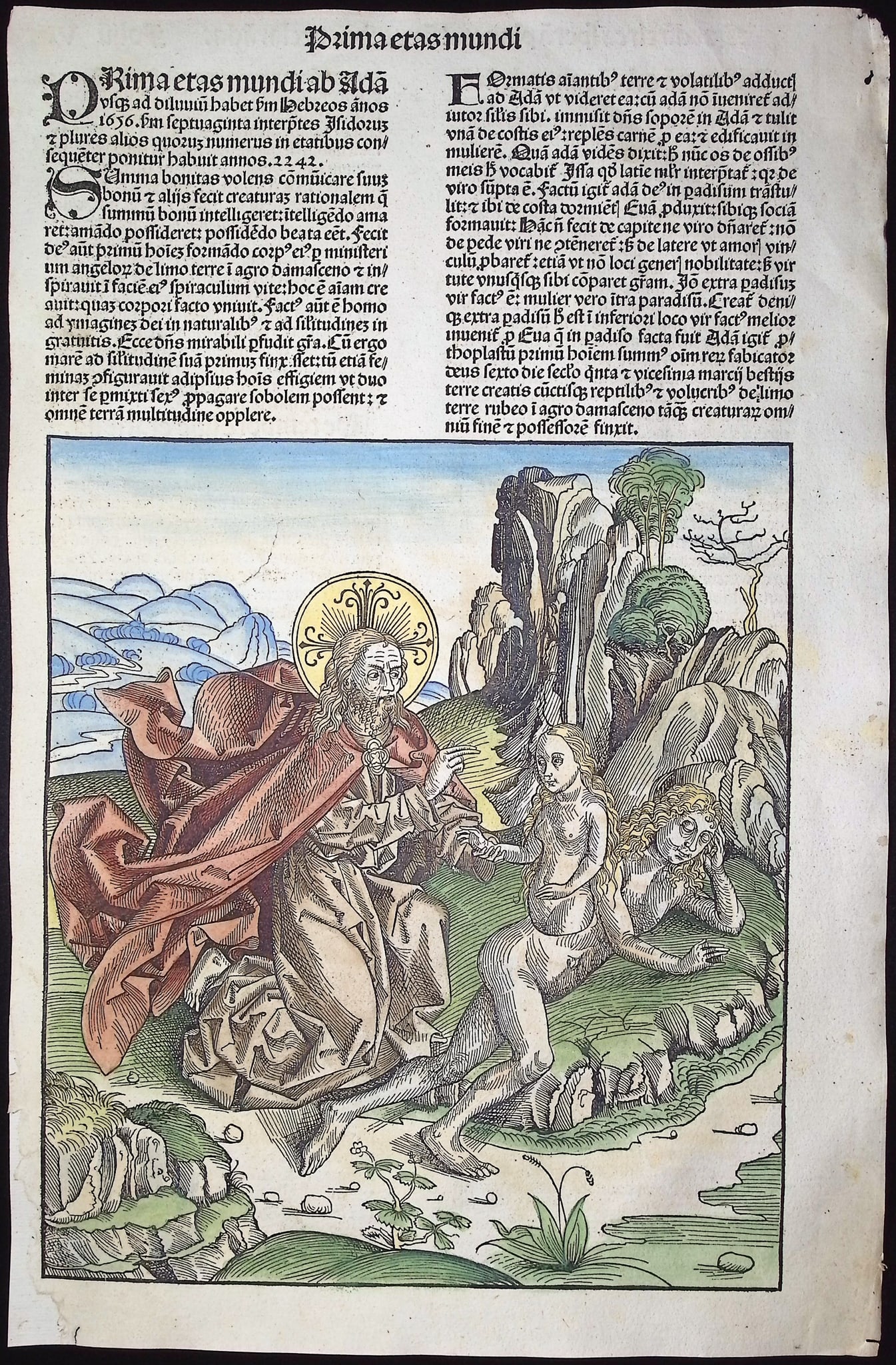 Schedel, pub. 1493 - Creation of Eve from Adam's Rib (1 of 2)
