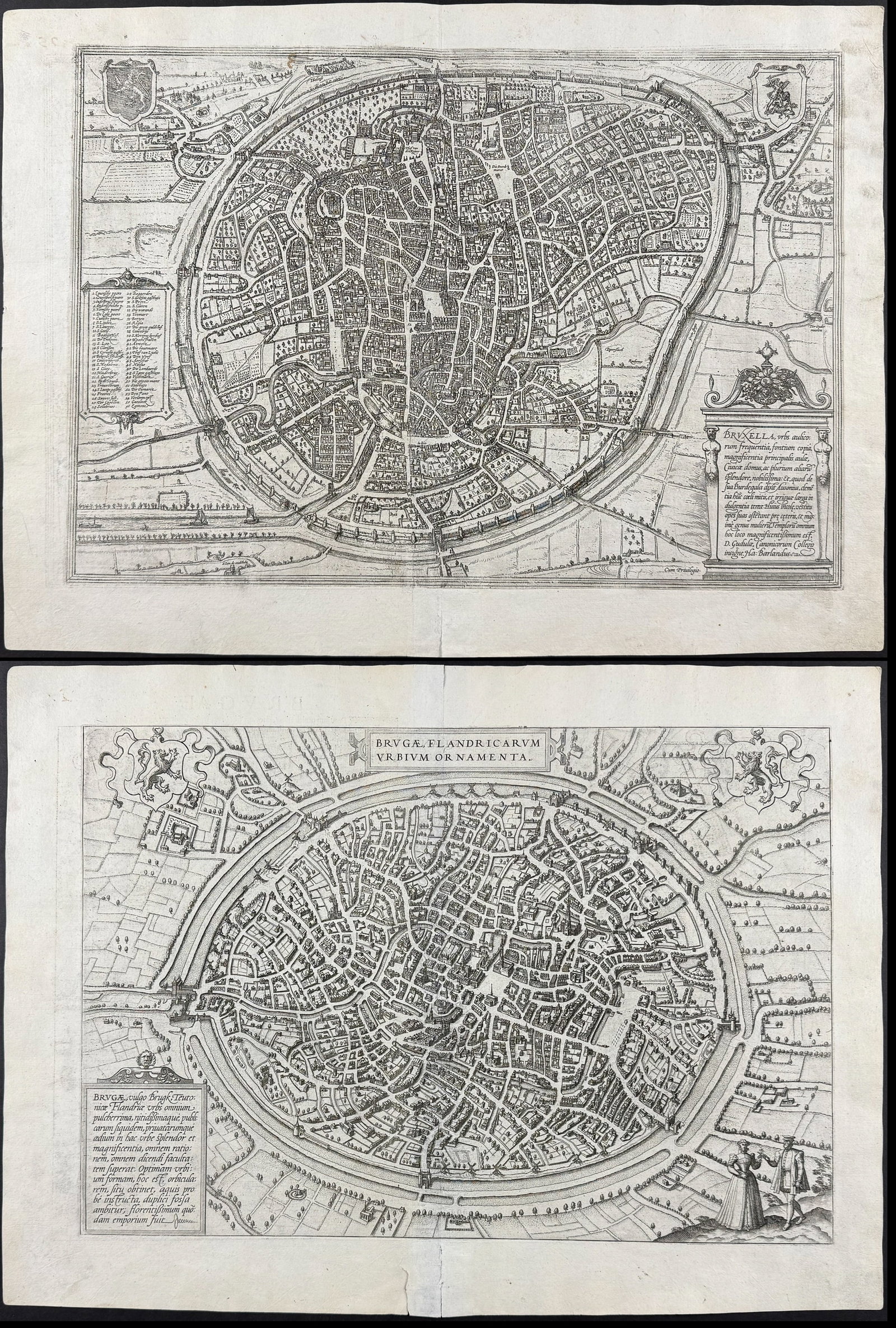 Braun & Hogenberg, pub. 1575 - Pair of Views of Belgium: Brussels & Bruges (1 of 3)