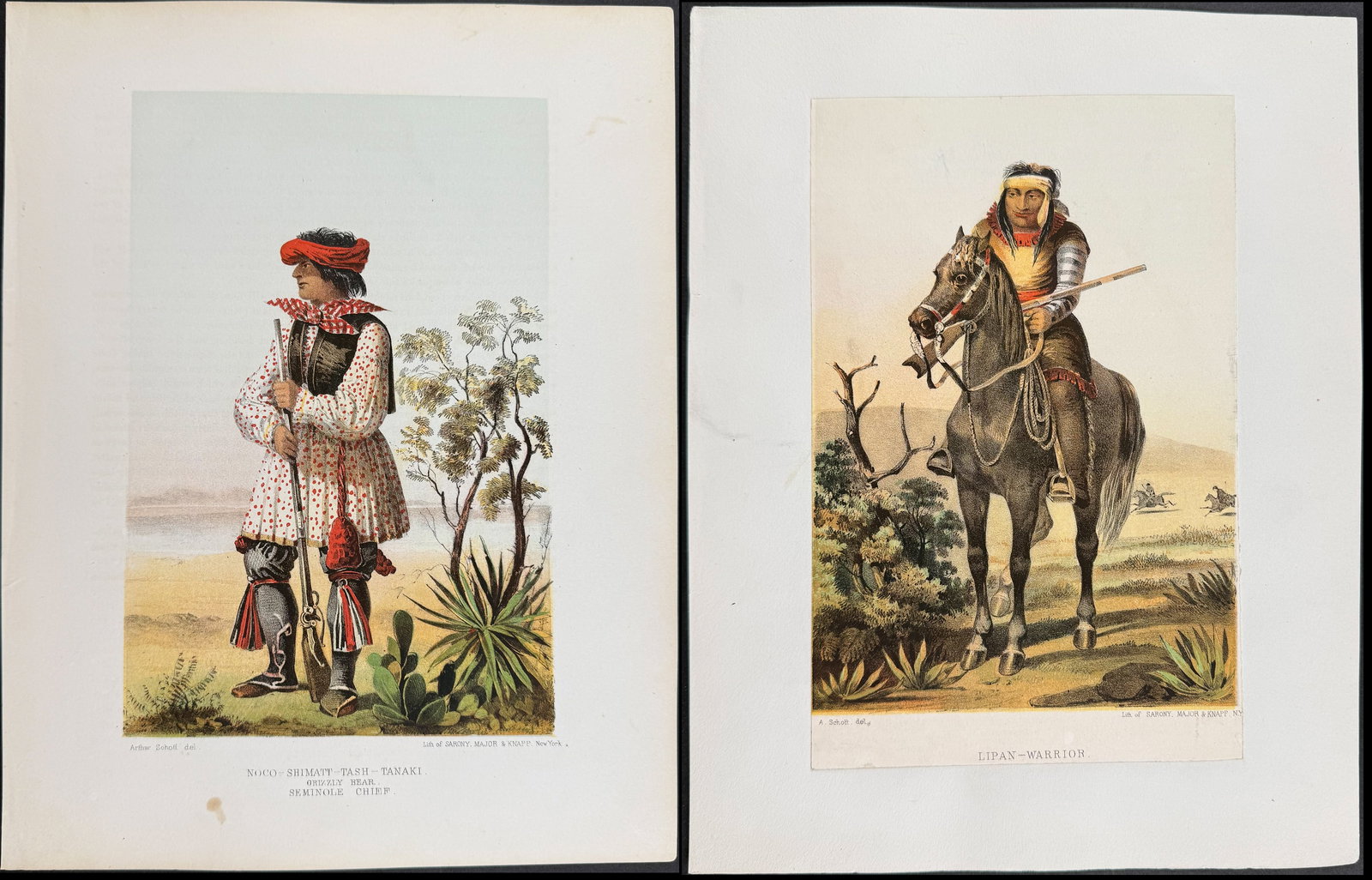 Emory - 3 Native American Lithographs: Included in this lot: Noco-Shimatt-Tash-Tanaki, Grizzly Bear, Seminole Chief Lipan-Warrior Toro Mucho, Chief of a Band of Kioways Description of the work: This chromolithograph is from William H. Emor