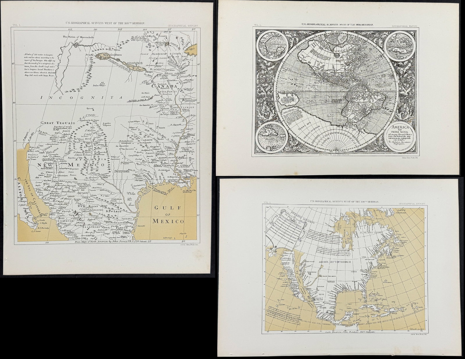 Emory - 4 Maps of America: This chromolithograph is from William H. Emory's Report on the United States and Mexican Boundary Survey. Made Under the Direction of the Secretary of the Interior. The work was published in 1857 by C