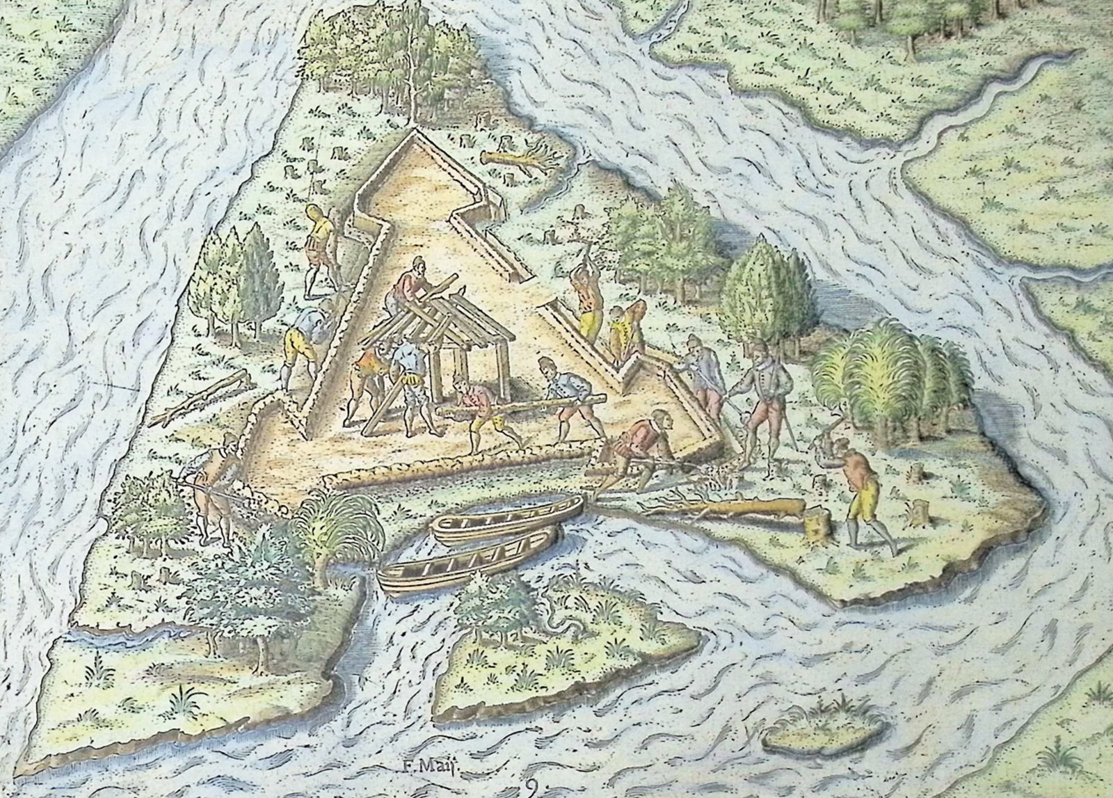 De Bry - Florida - The French select a location for building a fort (1 of 2)