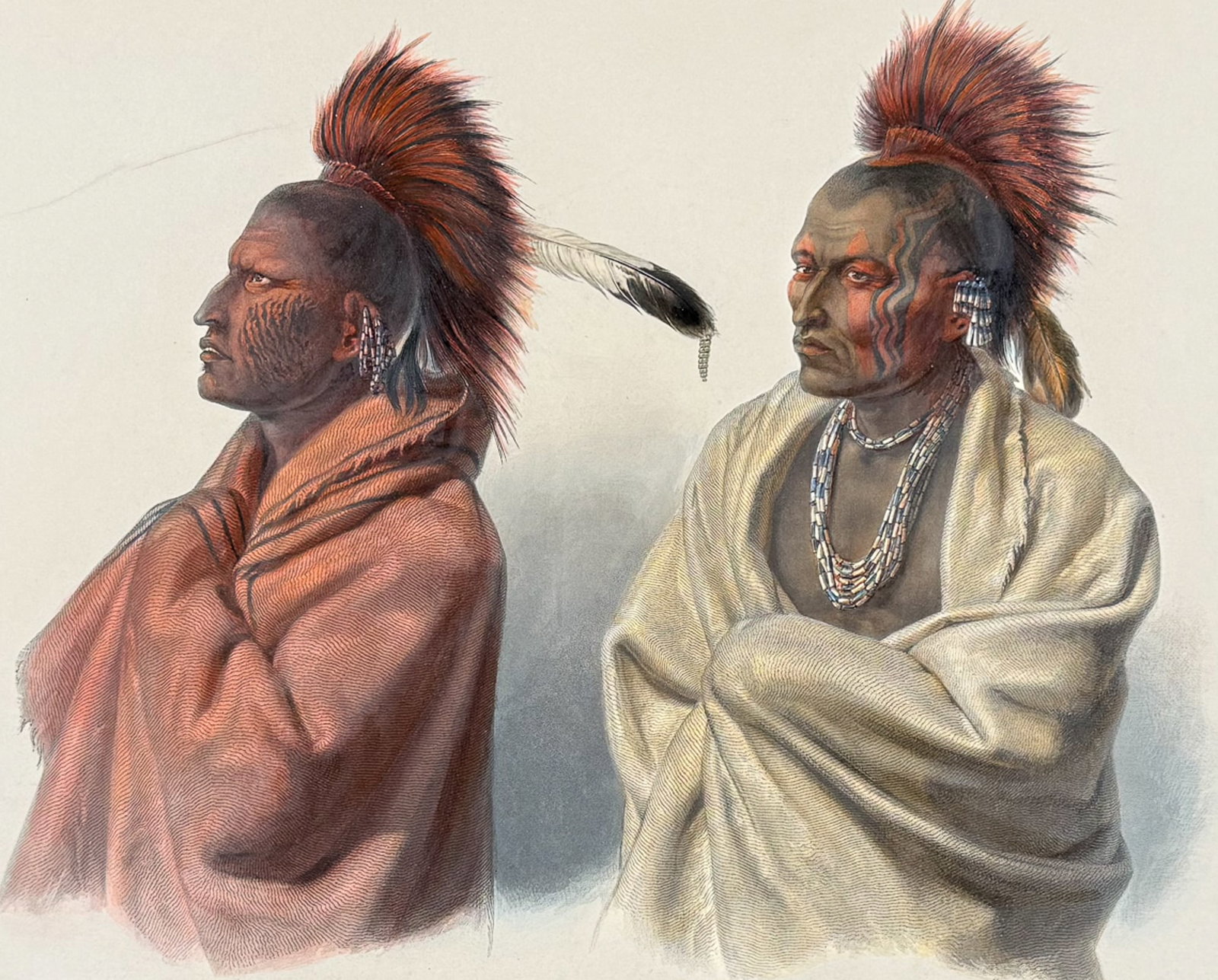 Karl Bodmer - Massika, Saki Indian & Wakusasse, Musquake Indian. 3: This rare aquatint engraving is from Karl Bodmer's Travels in the Interior of North America or Voyage Dans l?Int?rieur De l?Am?rique Du Nord Execut? Pendant les Ann?es 1832, 1833 et 1834. The work was