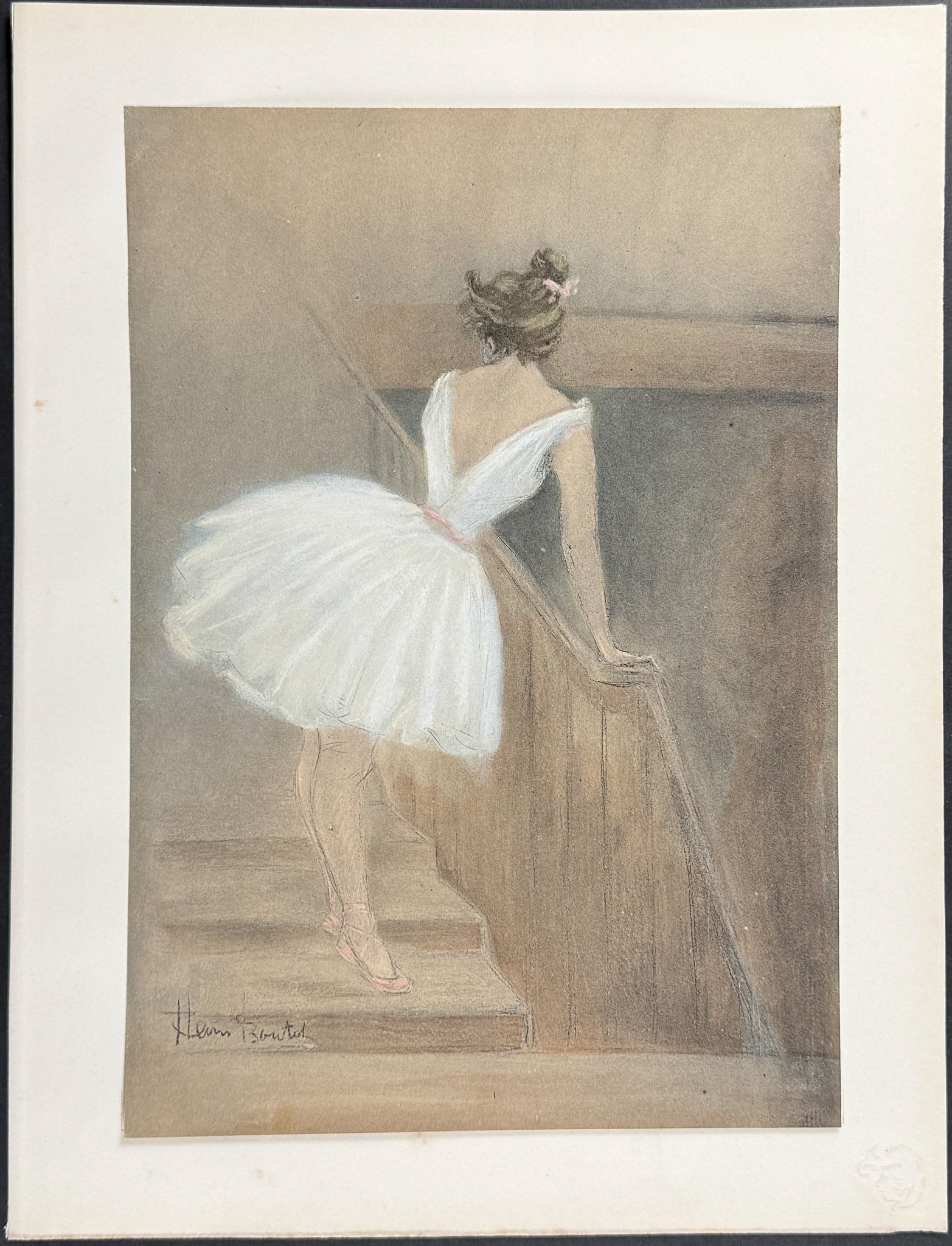 L'Estampe Moderne by Boutet - Dans Les Coulisses: This beautifully illustrated, lithographed poster is from L?Estampe Moderne. The work was published by one of the best printers of the day, Champenois. The lithographs were printed under the