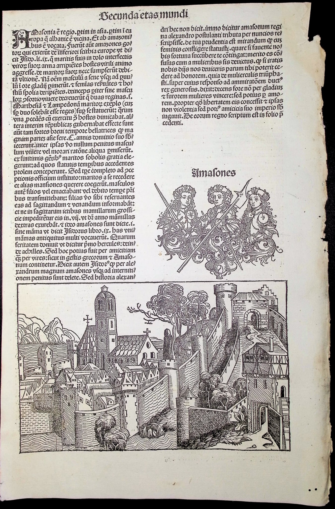 Schedel, pub. 1493 - View of European Town / Verso: Text Only (1 of 2)