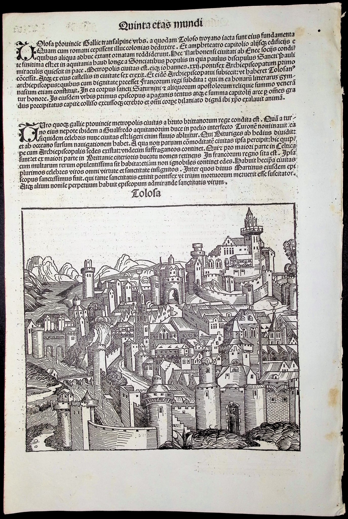 Schedel, pub. 1493 - View of Toulouse, France / Verso: Historic People (1 of 2)