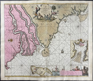Van Keulen, Rare - Map of the Mouth of the Gambia River