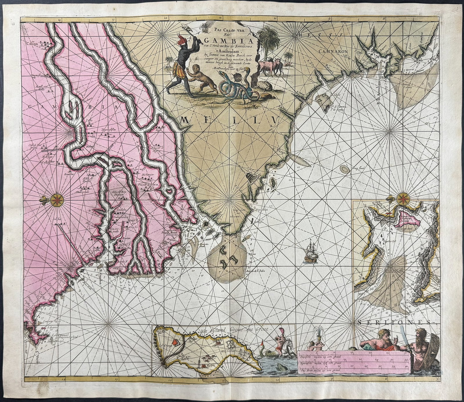 Van Keulen, Rare - Map of the Mouth of the Gambia River (1 of 1)