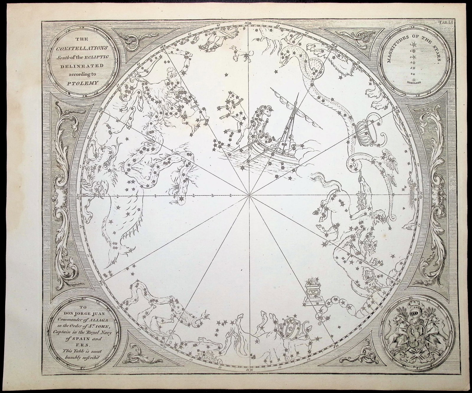 Bevis, Rare - Constellation or Star Chart of the Southern Sky: This rare constellation chart is from John Bevis's Uranographia; or the Celestial Atlas. It was published between 1747 and 1786 in London by John Neale. This engraving is from Bevis's "unpublished" st