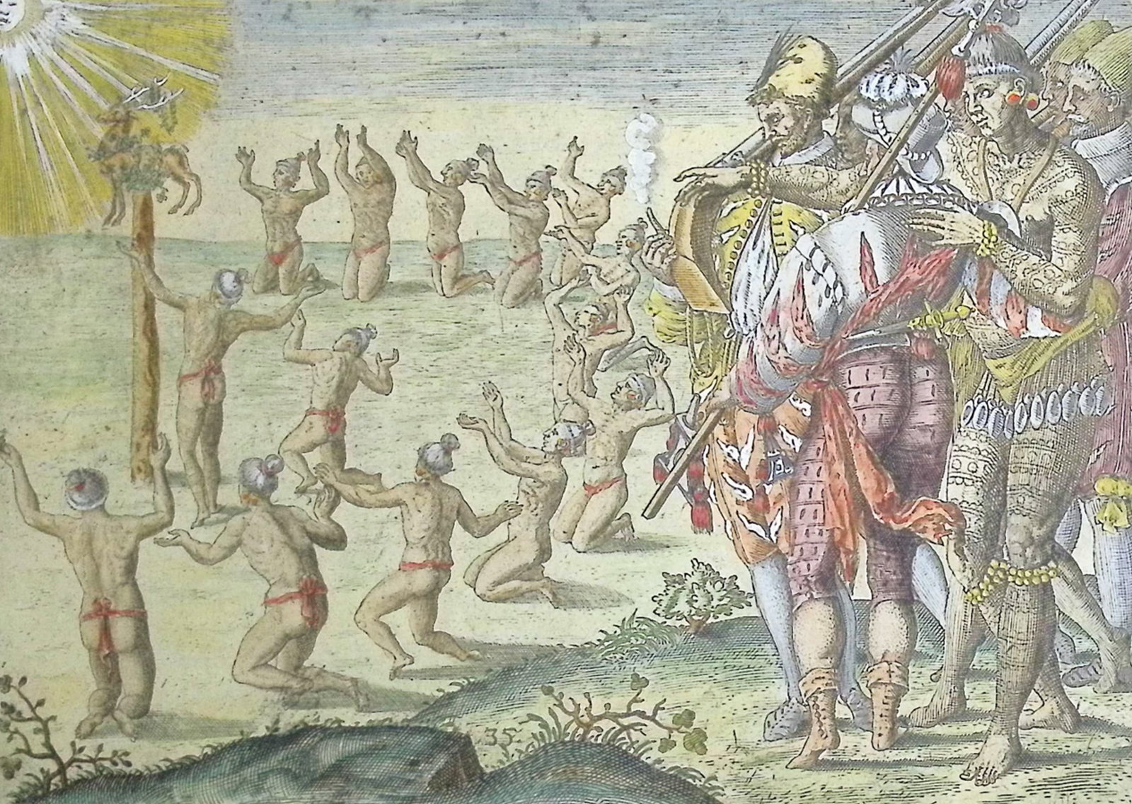 De Bry - Florida - Solemnities while consecrating the skin of a stag to the sun (1 of 2)