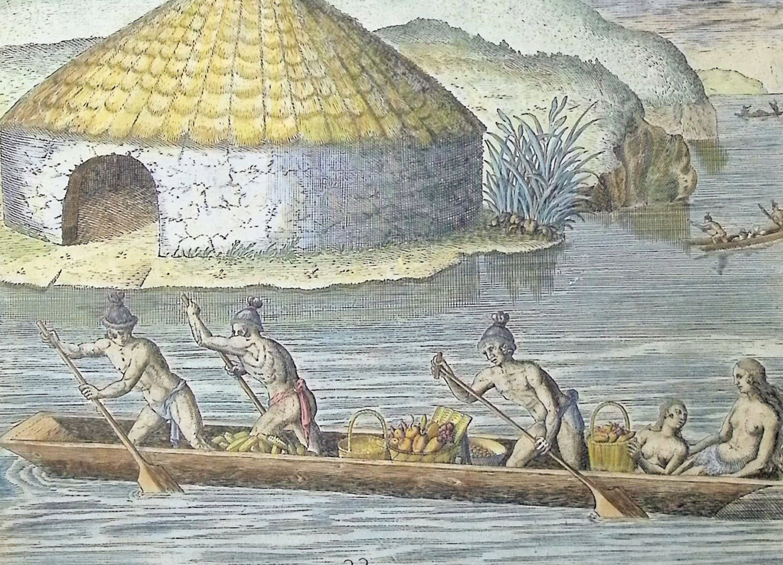 De Bry - Florida - Industry of the Floridians in depositing their crops in the common granary (1 of 2)