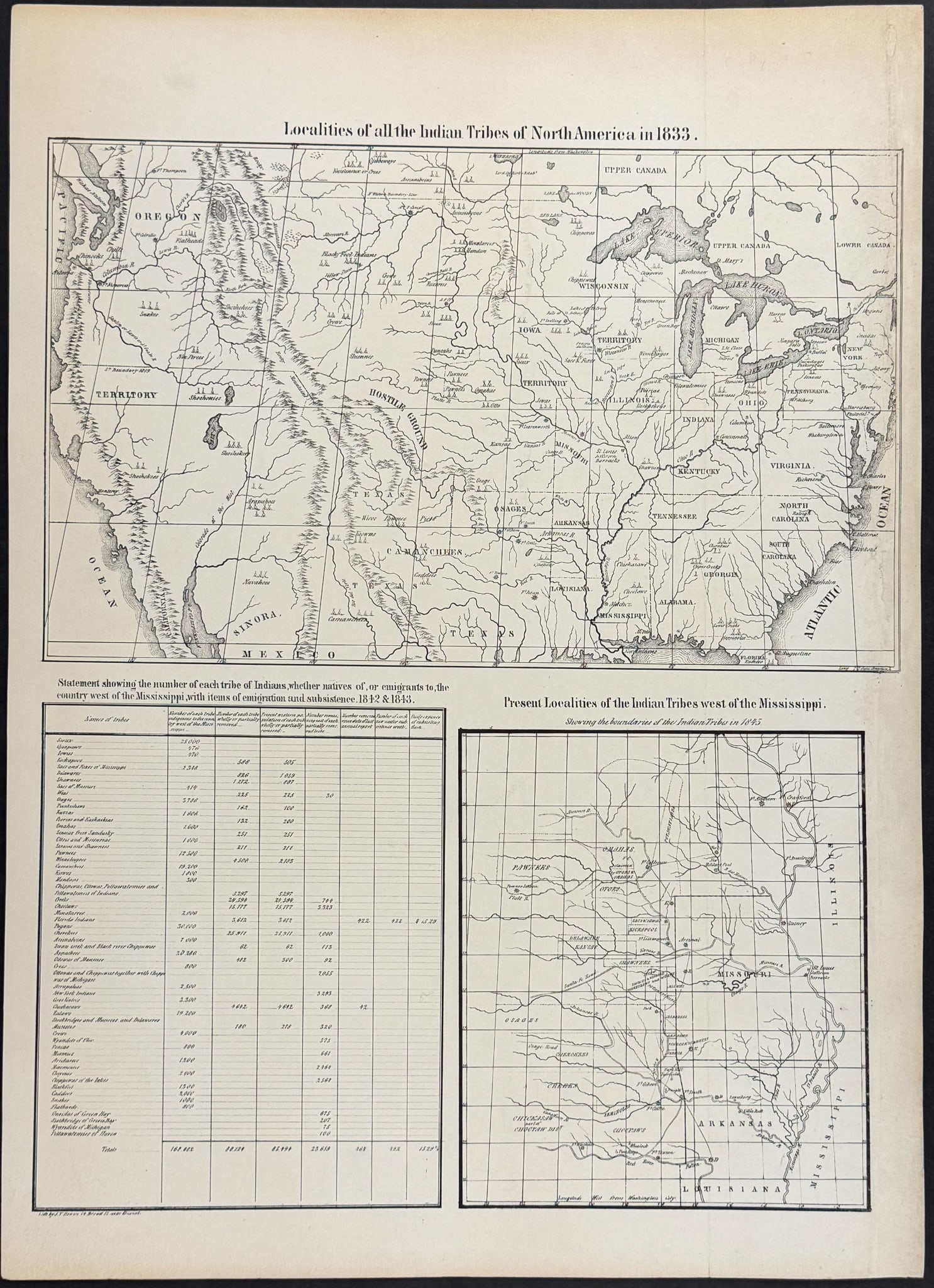 McKenney & Hall, Folio - Map of the Localities of all the Indian Tribes of North America in 1833 (1 of 1)