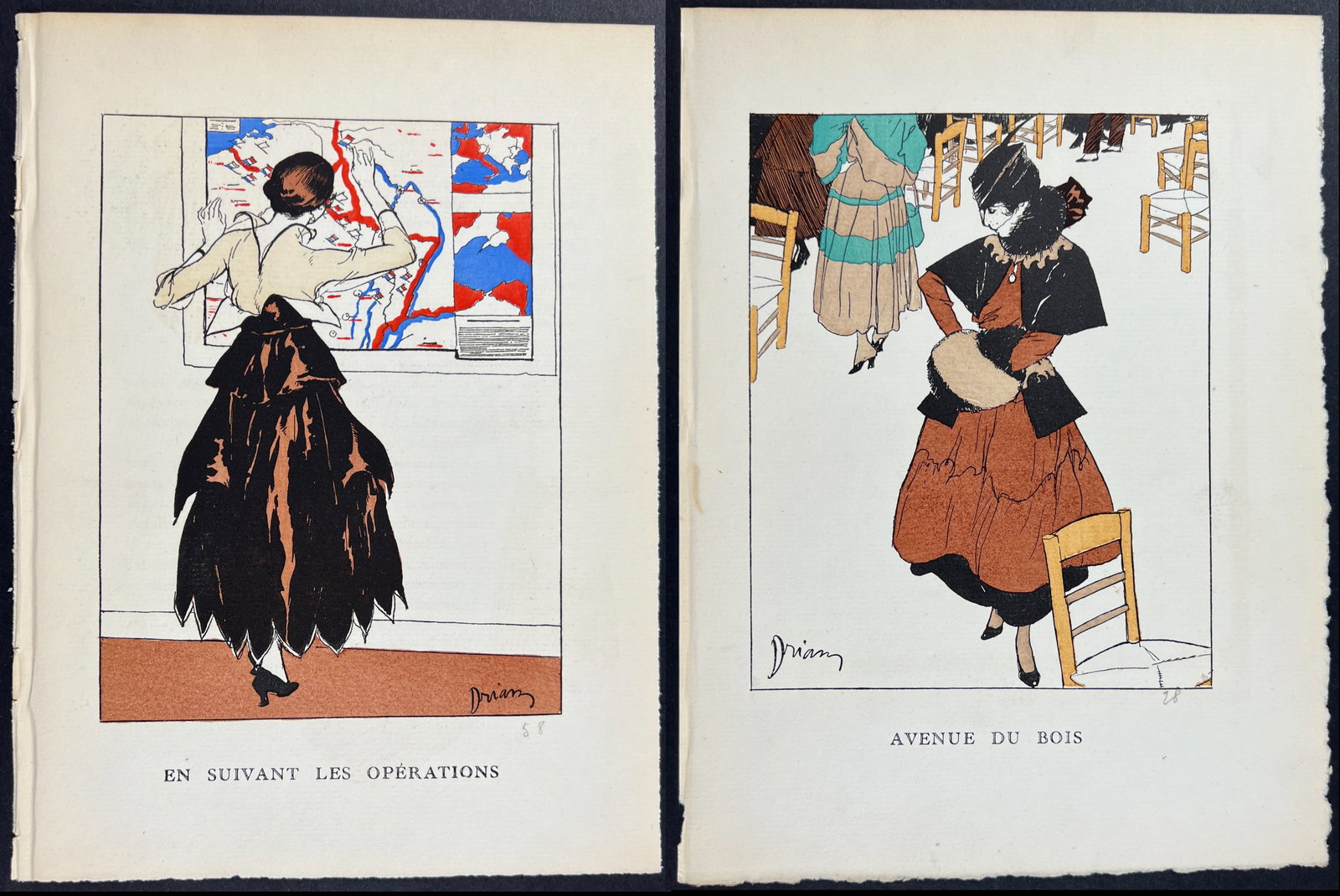 Bon Ton - 4 Fashion Pochoirs: The Gazette du Bon Ton featured some of the most desirable pochoir, fashion lithographs. The fashion periodical ran from 1912 to 1925, and greatly influenced the style of the time. Great artists from