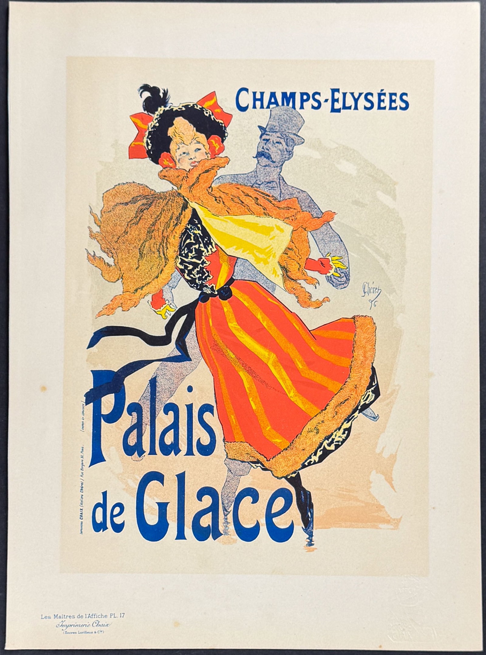 Maitres Affiches by Cheret - Palais de Glace: This first edition, folio lithograph after a poster is from Les Maitres de l'Affiche. The work was published by Imprimerie Chaix under the direction of Jules Cheret in Paris between 1896 and 1900.