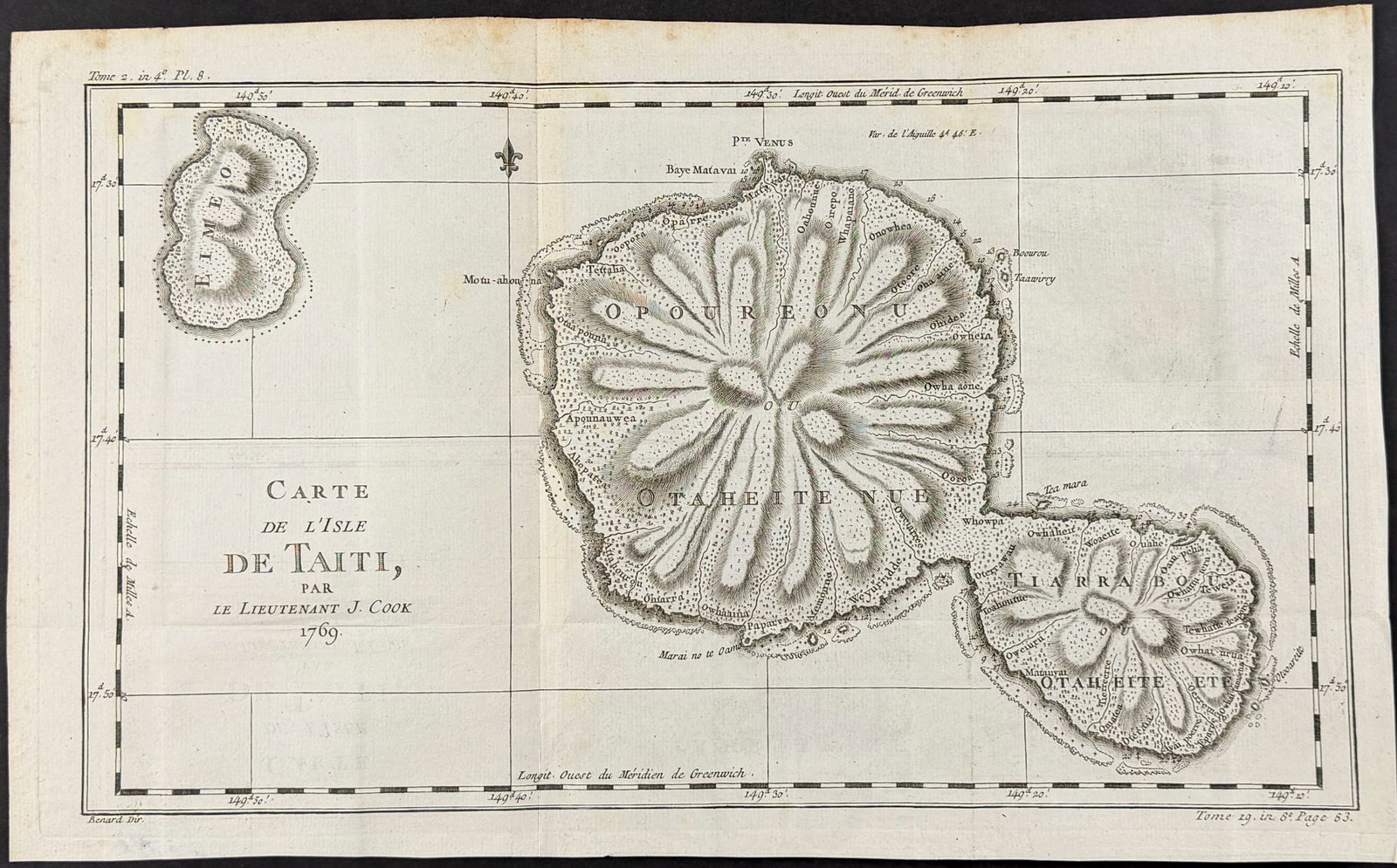 Prevost - Map of Tahiti: This fine engraving is from Antoine-Francois Prevost d'Exiles's Histoire G?n?rale des Voyages, ou nouvelle collection de toutes les relations de voyages par mer et par terre, qui ont ?t? publi?es jusq