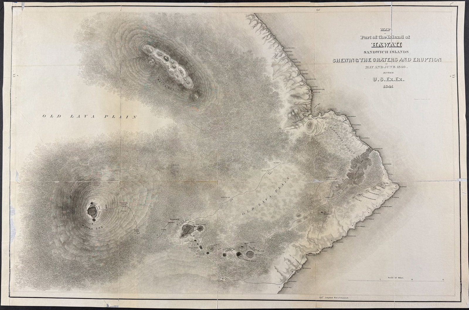 Wilkes - Map of the Hawaiian Group or Sandwich Islands: This historic engraving is from Charles Wilkes's Narrative of the United States Exploring Expedition. During the Years 1838, 1839, 1840, 1841, 1842. The work was published in Philadelphia by Lea and B