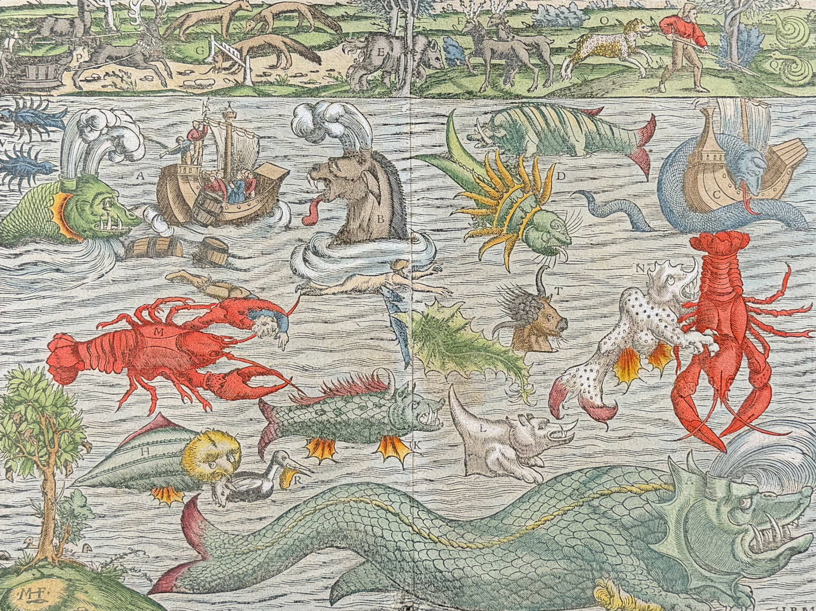 Munster, pub. 1598 - Sea Monster and Animal Tableau (Famous Chart, Munster's Monsters); Monstra (1 of 3)