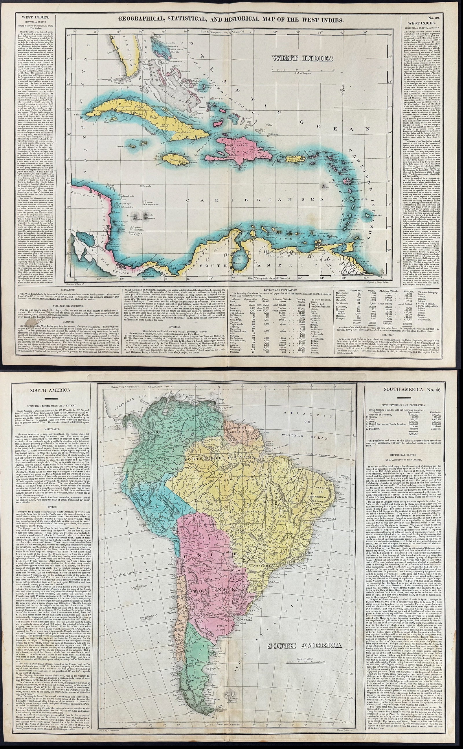 Carey & Lea, First Ed - 14 Maps of South America, Mountain Ranges, & Rivers: This hand-colored map was part of the atlas titled A Complete Historical, Chronological, and Geographical American Atlas, being A Guide to the History of North and South America, and the West Indies: 