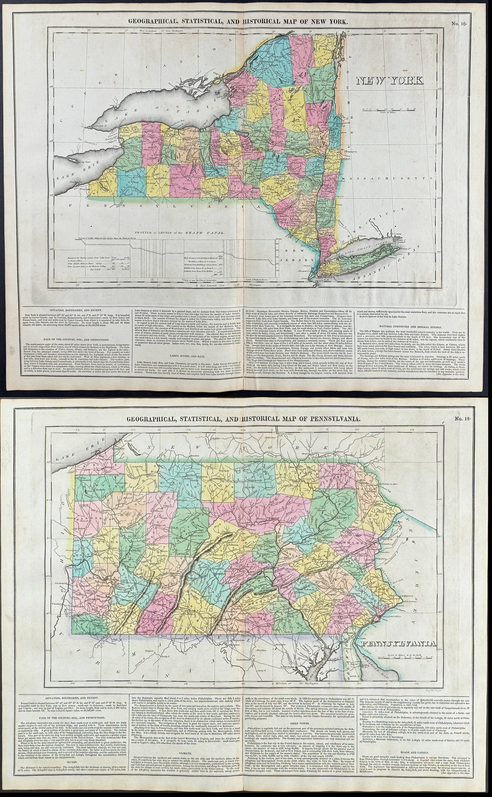 Carey & Lea, First Ed - 6 Maps of Maryland, New Jersey, New York, Deleware, Pennsylvania, City of: This hand-colored map was part of the atlas titled A Complete Historical, Chronological, and Geographical American Atlas, being A Guide to the History of North and South America, and the West Indies: 