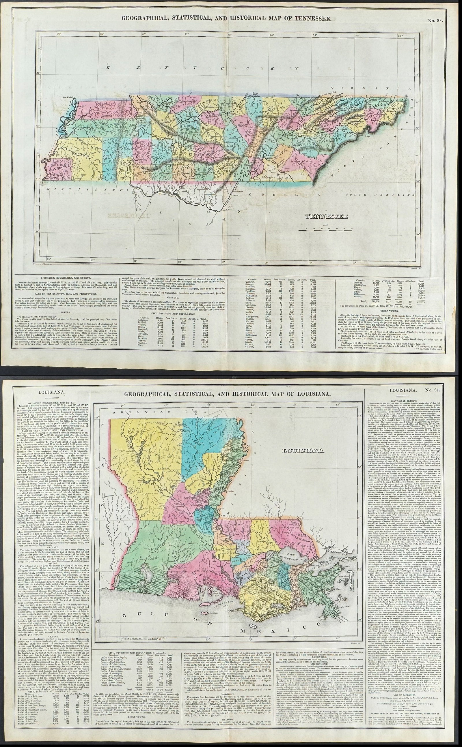 Carey & Lea, First Ed - 4 Maps of Louisiana, Alabama, Tennessee, & Kentucky: This hand-colored map was part of the atlas titled A Complete Historical, Chronological, and Geographical American Atlas, being A Guide to the History of North and South America, and the West Indies: 