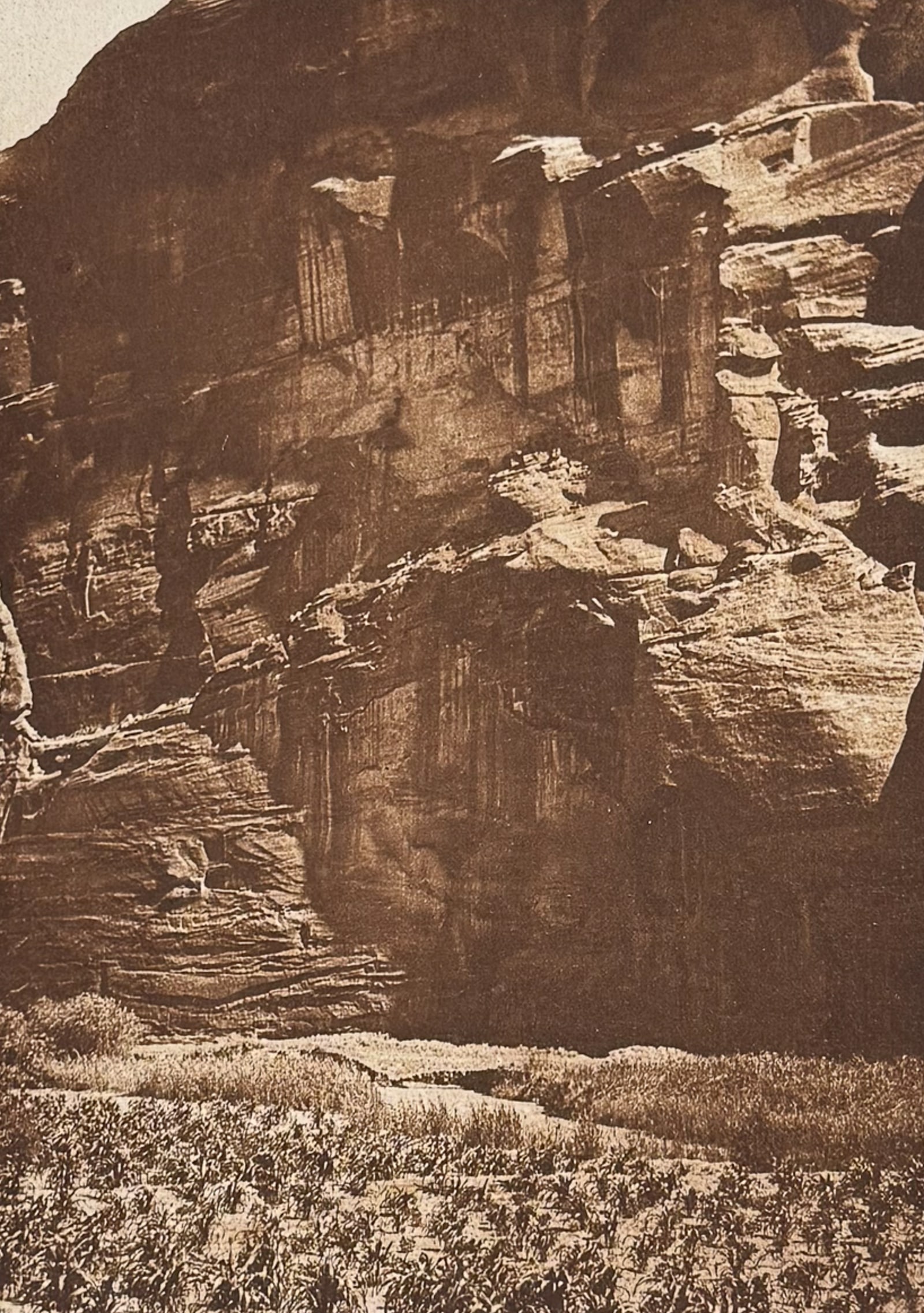 Edward Curtis - Cornfields in Canon del Muerto - Navaho: This moving photogravure in quarto size is from Edward Curtis's The North American Indian being a Series of Volumes Picturing and Describing the Indians of the United States and Alaska. Edited by Fred
