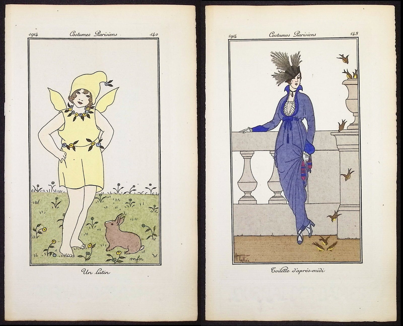 Journal des Dames - 12 Fashion Pochoirs: This remarkable fashion pochoir is from Journal des Dames et des Modes, Costumes Parisiens. The work was published between 1912 and 1914 with only 1,279 copies printed in total of which this is