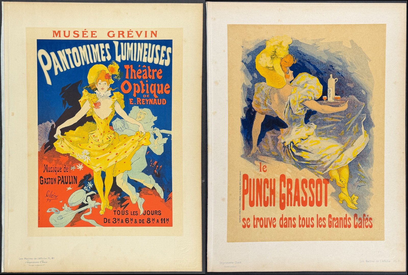 Maitre Affiches by Cheret - Pair of Poster Lithographs: This first edition, folio lithograph after a poster is from Les Maitres de l'Affiche. The work was published by Imprimerie Chaix under the direction of Jules Cheret in Paris between 1896 and 1900.